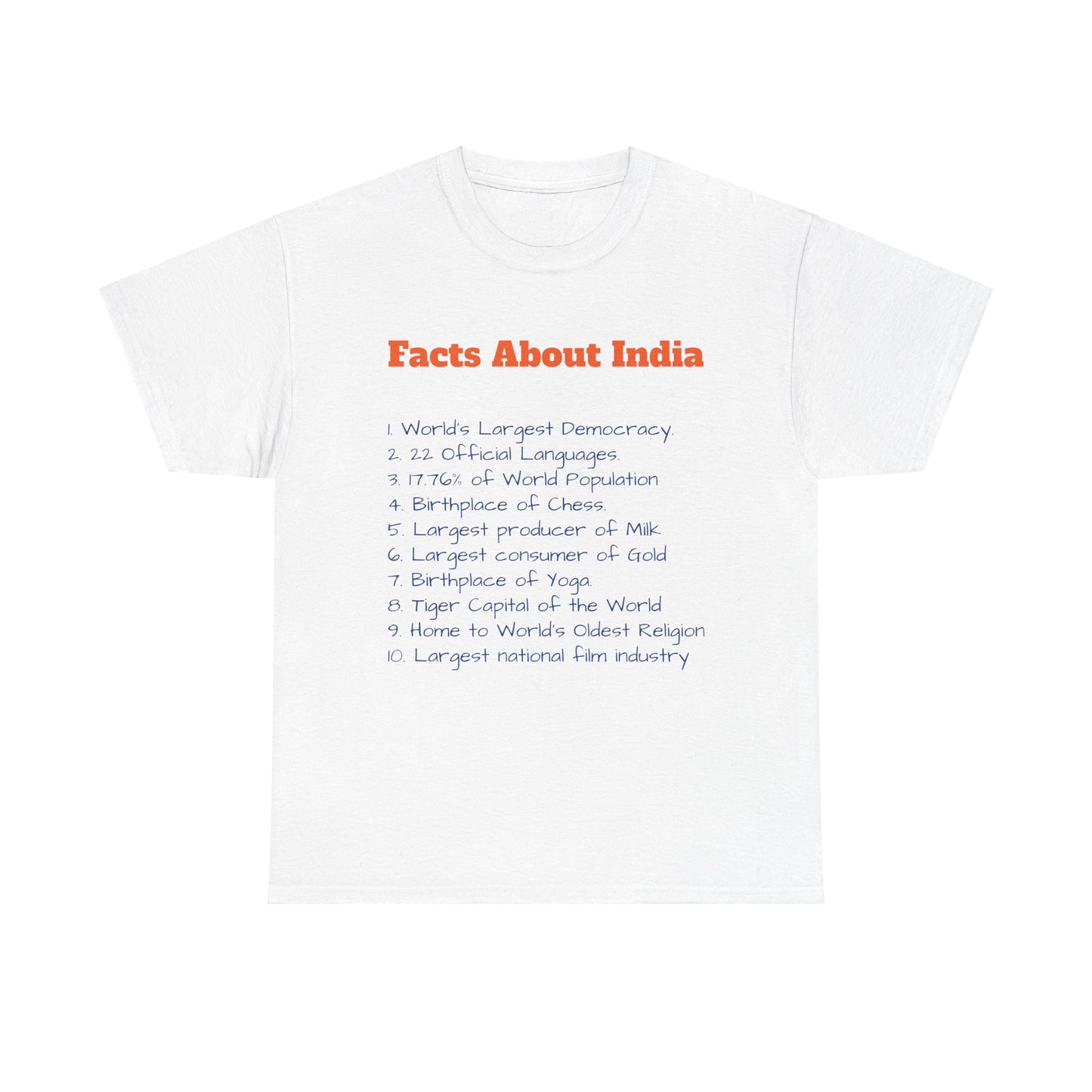 Unisex T-Shirt | Facts about India | Men's T-Shirt | Women's T-Shirt | Unisex Heavy Cotton Tee