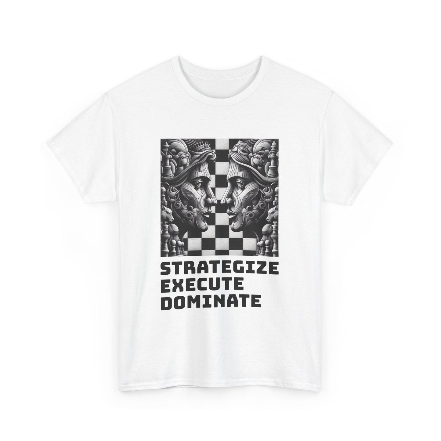 Women's T-Shirt | Strategize. Execute. Dominate. T-shirt | Bold | Chess themed | Women's Heavy Cotton Tee