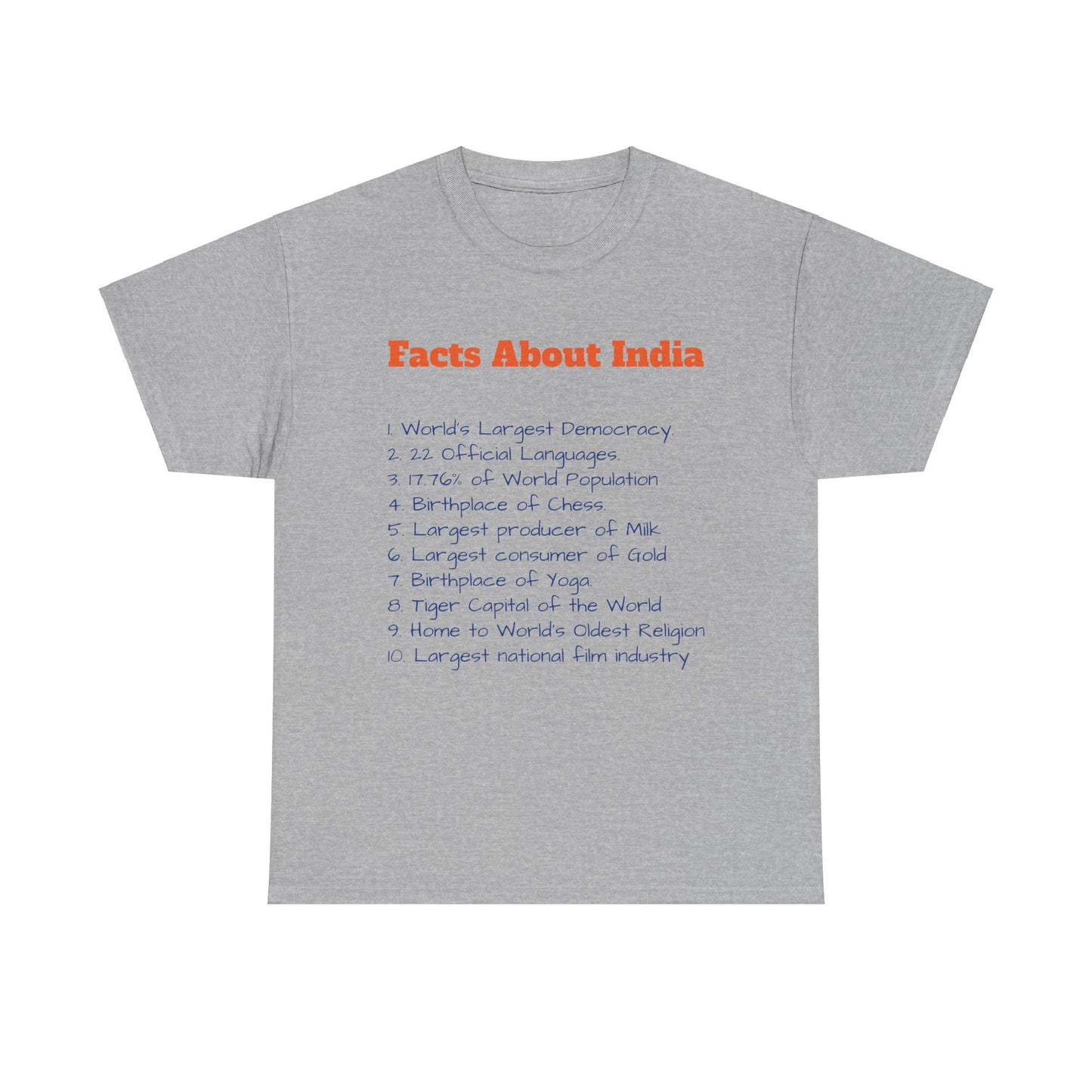 Unisex T-Shirt | Facts about India | Men's T-Shirt | Women's T-Shirt | Unisex Heavy Cotton Tee