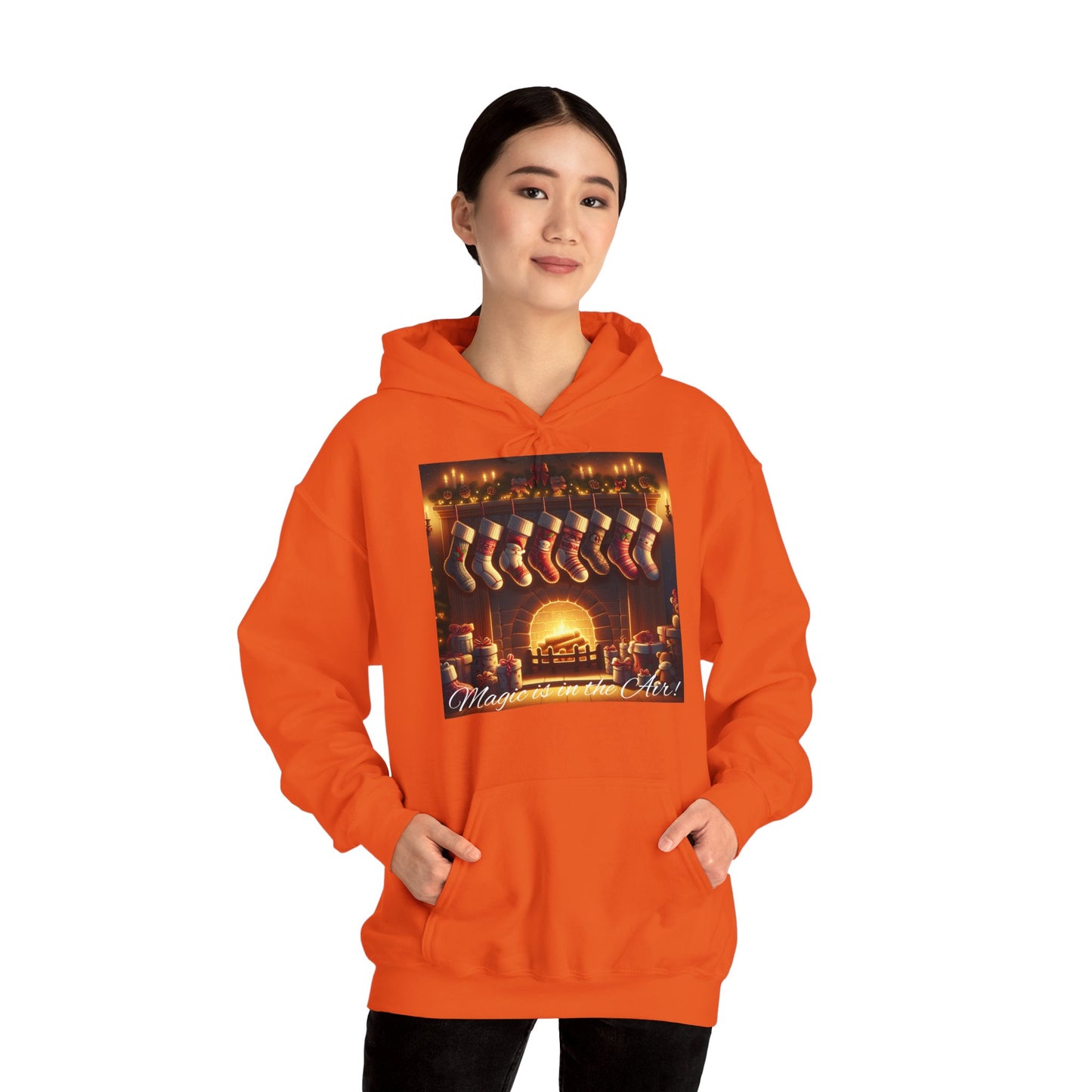 Women's Hooded Sweatshirt - Magic is in the Air - Christmas Stockings Design