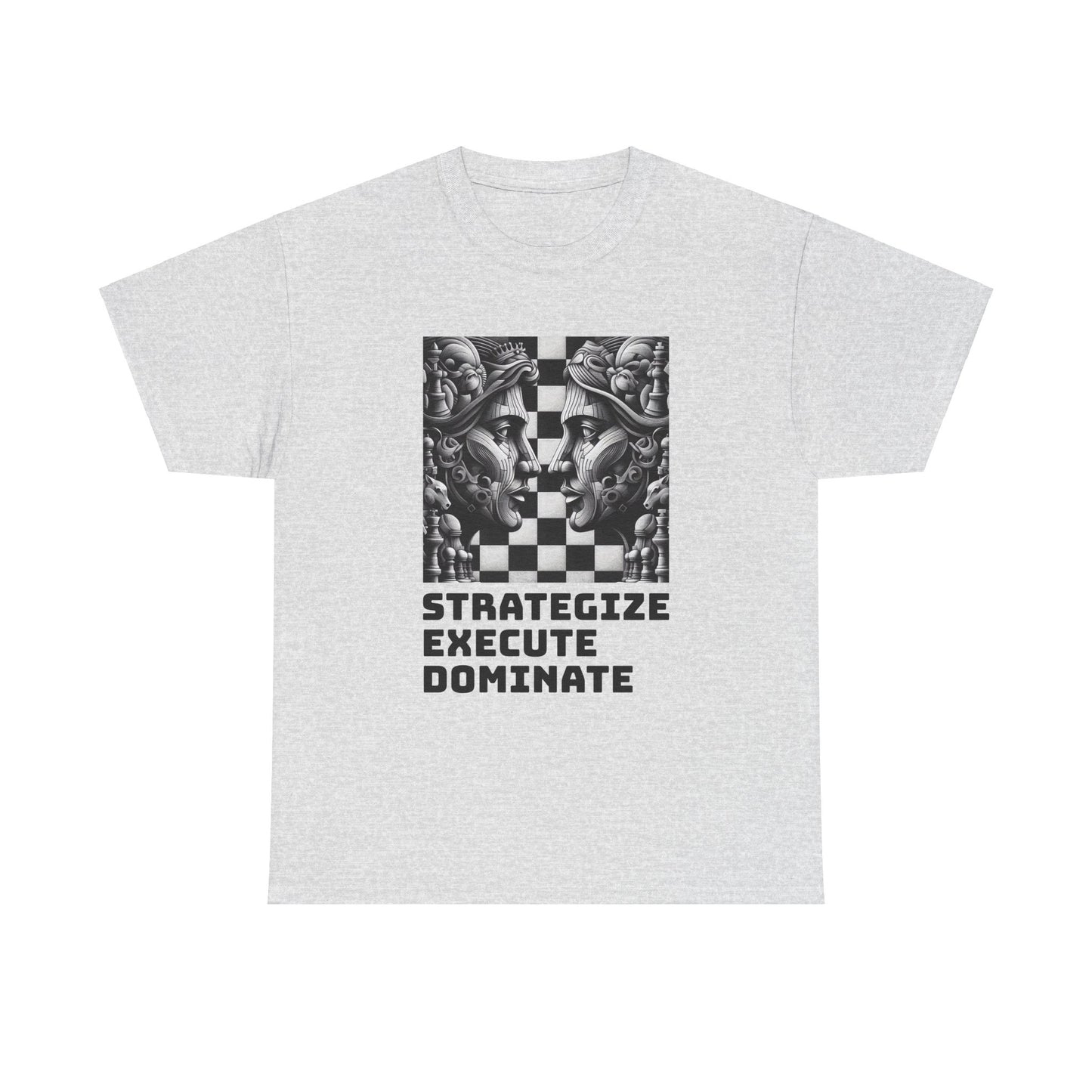 Women's T-Shirt | Strategize. Execute. Dominate. T-shirt | Bold | Chess themed | Women's Heavy Cotton Tee