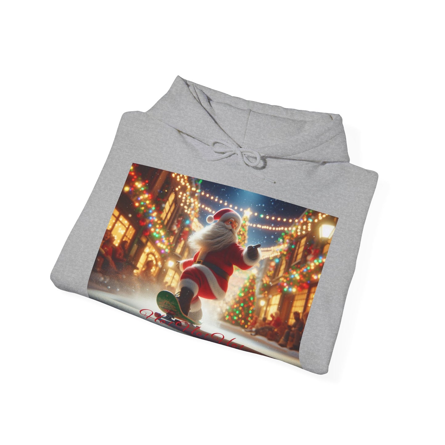 Men's Hooded Sweatshirt - Ho! Ho! Ho! | Santa on Skateboard Design 02