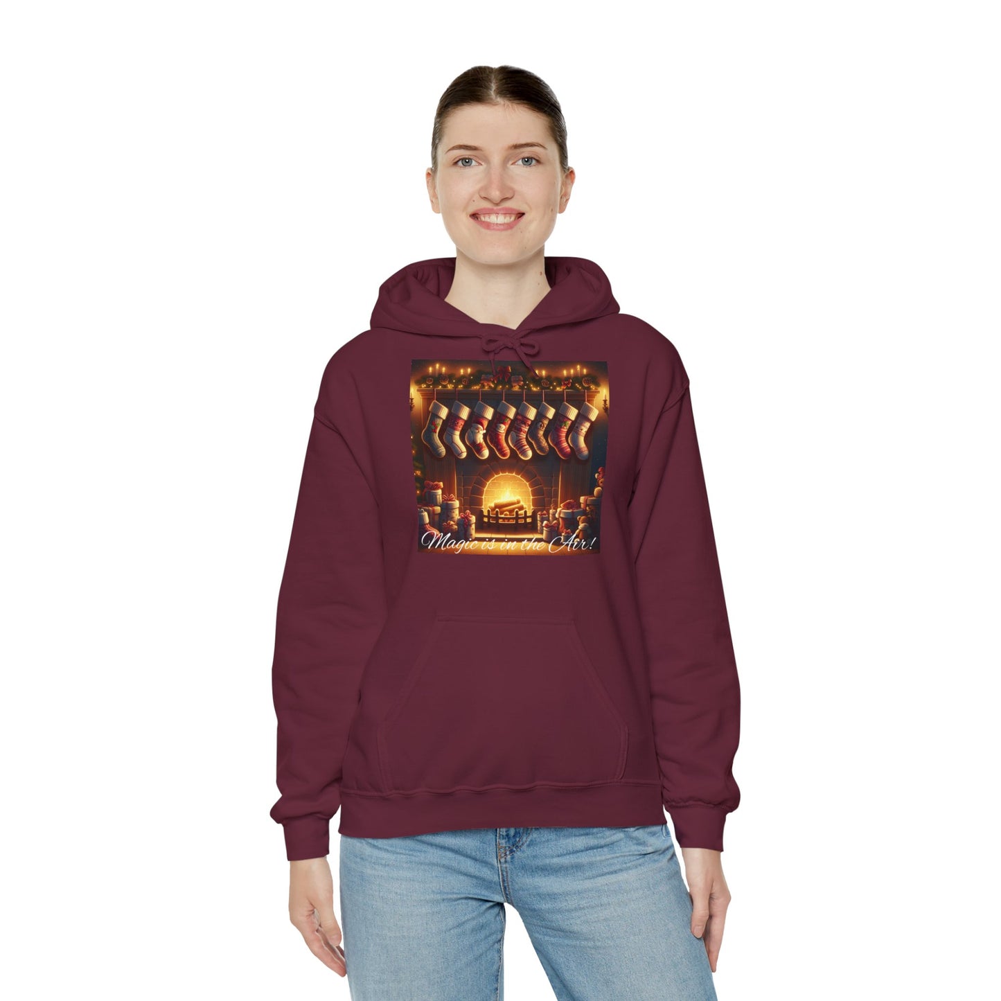 Women's Hooded Sweatshirt - Magic is in the Air - Christmas Stockings Design