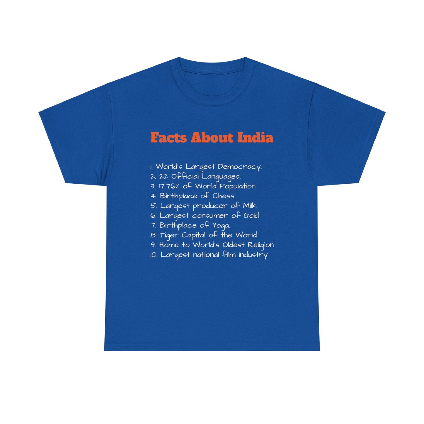 Unisex T-Shirt | Facts about India | Men's T-Shirt | Women's T-Shirt | Unisex Heavy Cotton Tee