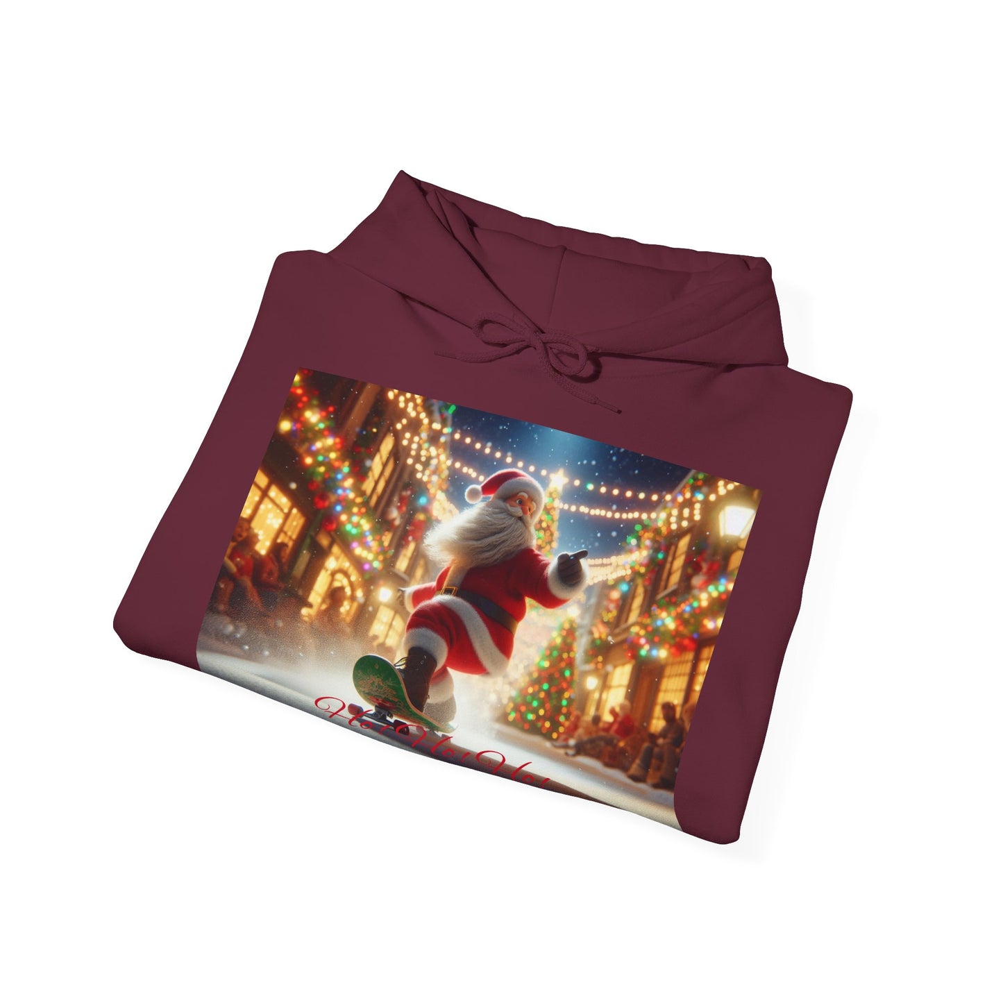Men's Hooded Sweatshirt - Ho! Ho! Ho! | Santa on Skateboard Design 02
