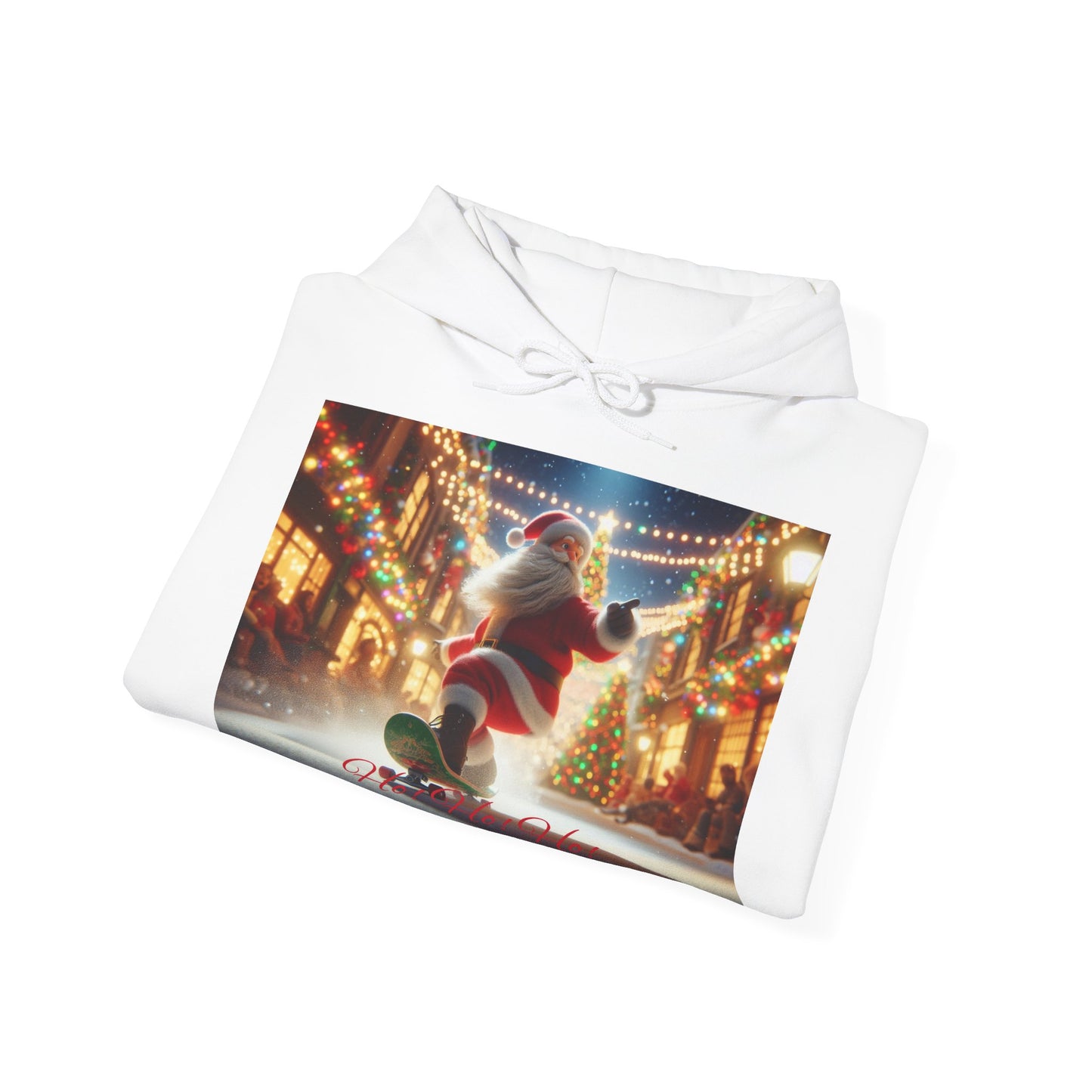 Men's Hooded Sweatshirt - Ho! Ho! Ho! | Santa on Skateboard Design 02