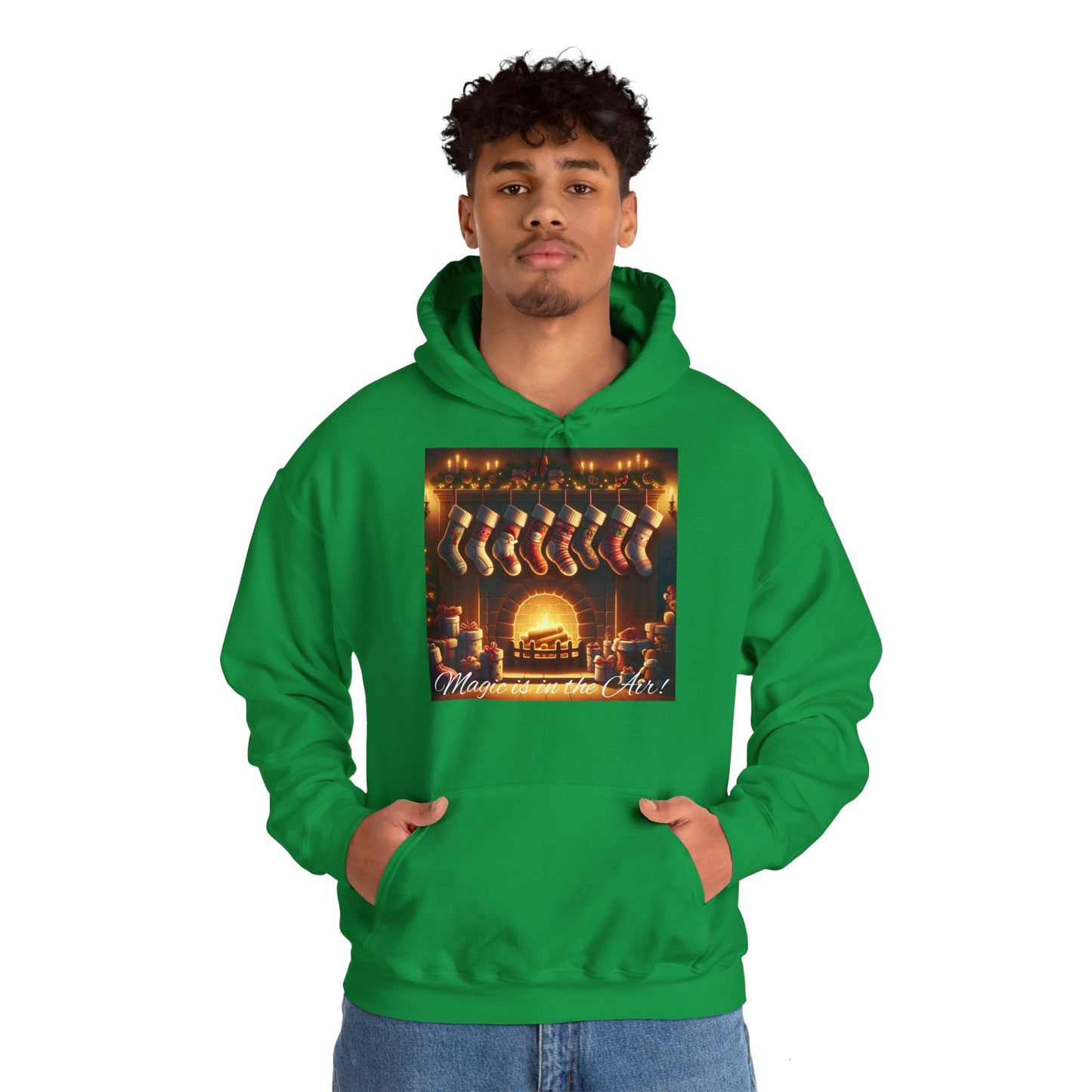 Men's Hooded Sweatshirt - Magic is in the Air - Christmas Stockings Design