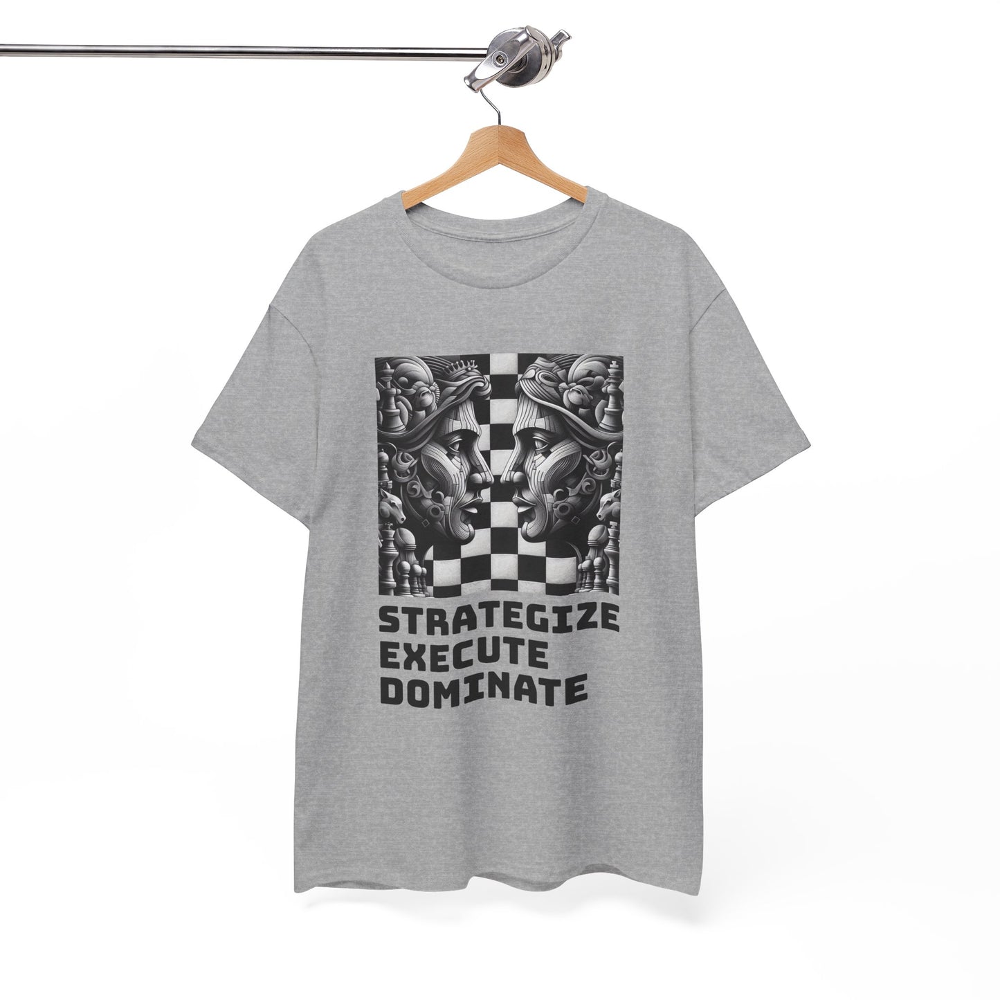 Women's T-Shirt | Strategize. Execute. Dominate. T-shirt | Bold | Chess themed | Women's Heavy Cotton Tee