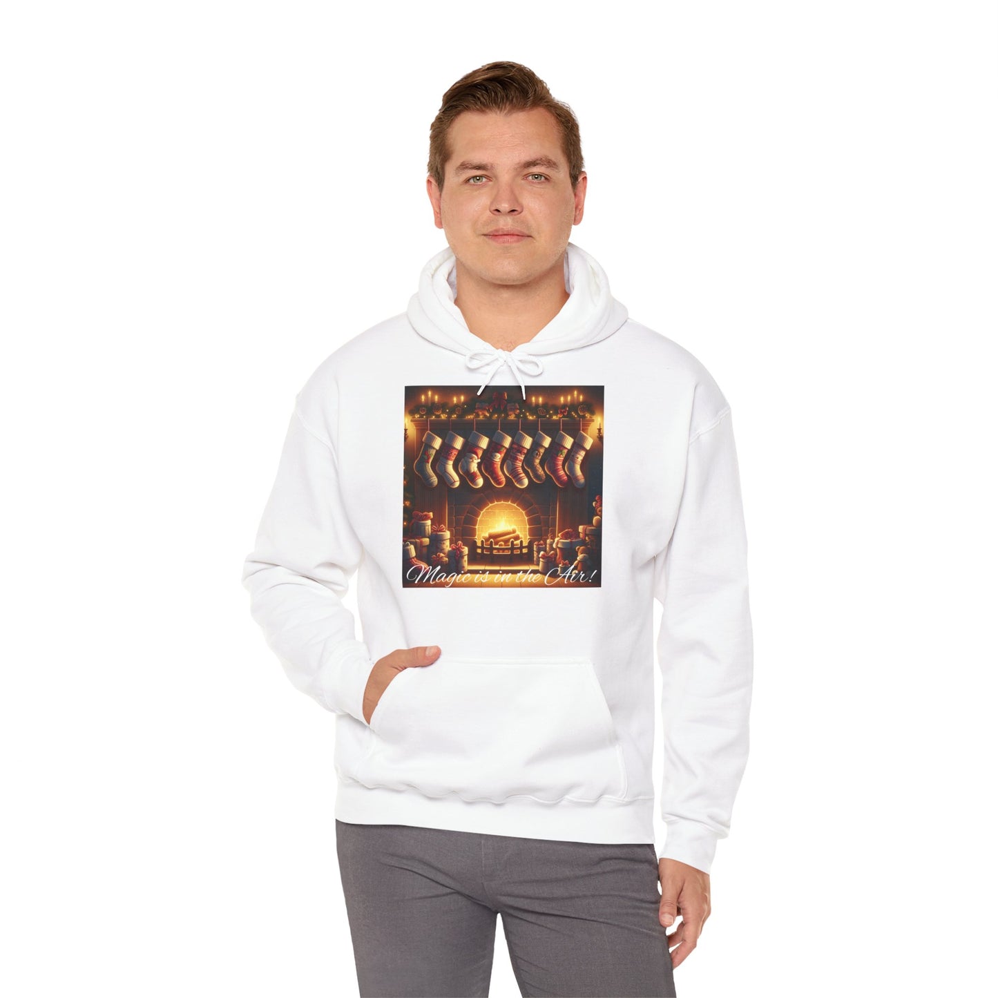 XXXL+ | Men's Hooded Sweatshirt - Magic is in the Air - Christmas Stockings Design