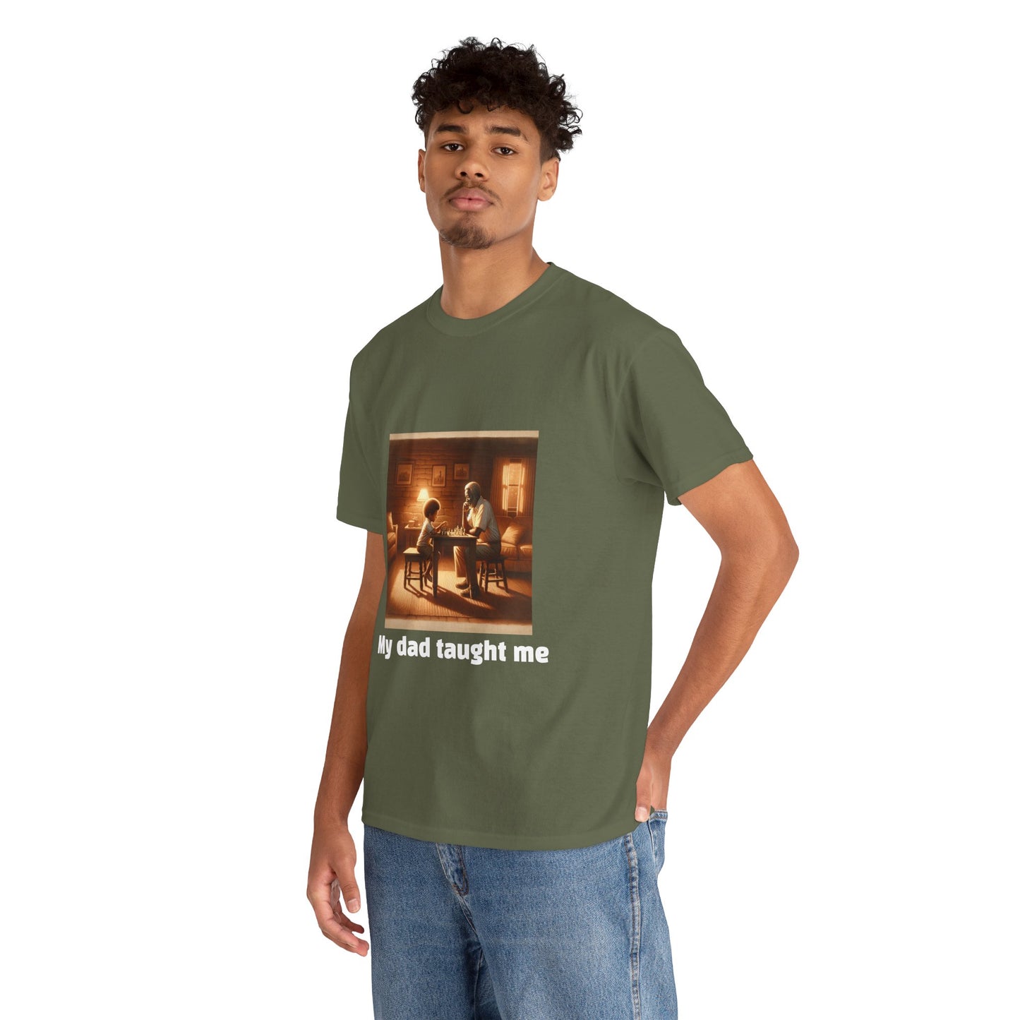 Men's T-Shirt | My dad taught me! | Touching & Loving | Chess Themed | Men's Heavy Cotton Tee