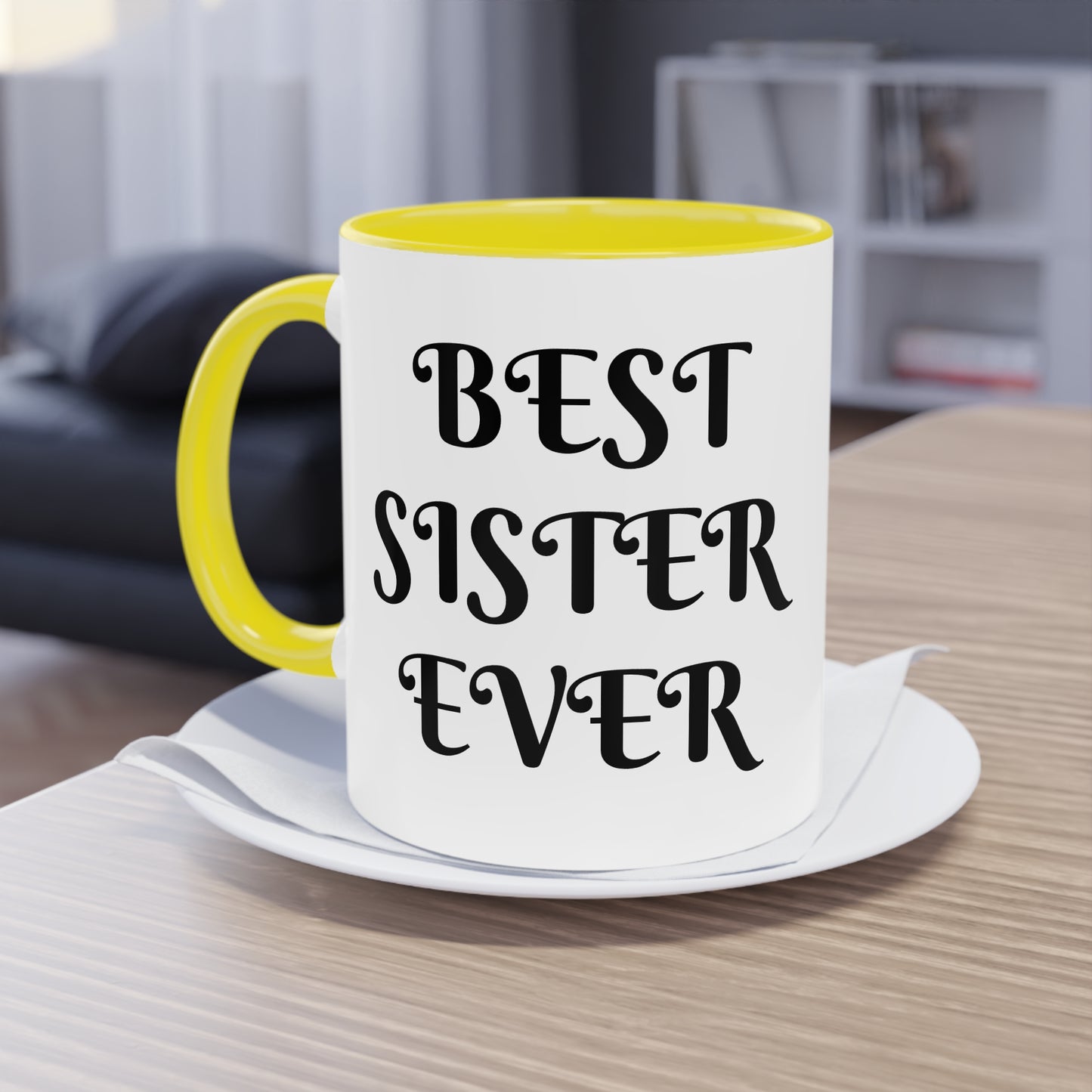 Coffee Mug | Protector. Guide. Ally. BEST SISTER EVER | Two-Tone Coffee Mug, 11oz