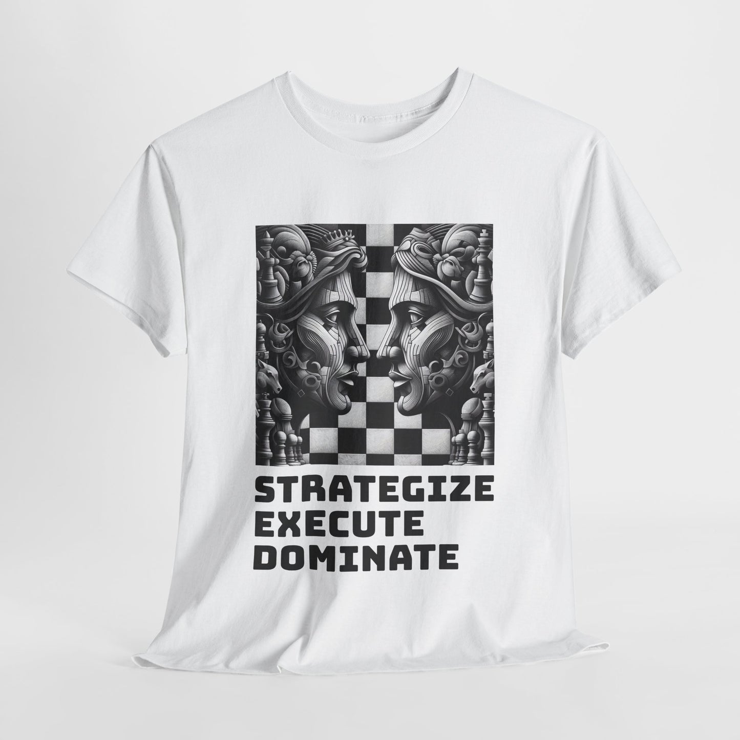 Women's T-Shirt | Strategize. Execute. Dominate. T-shirt | Bold | Chess themed | Women's Heavy Cotton Tee