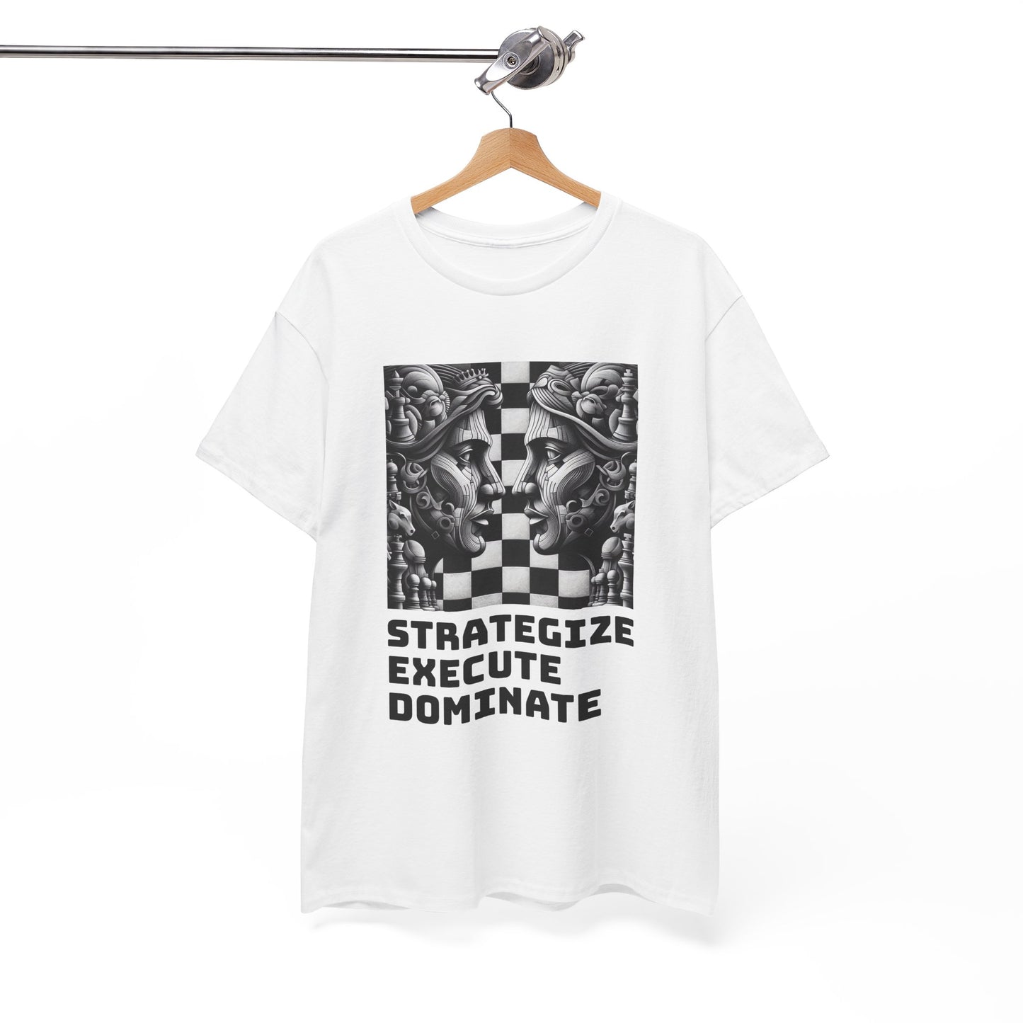 Women's T-Shirt | Strategize. Execute. Dominate. T-shirt | Bold | Chess themed | Women's Heavy Cotton Tee
