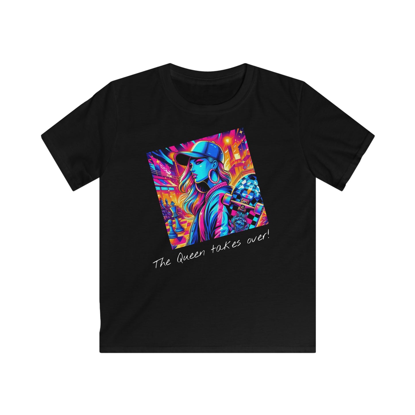 Girls' T-Shirt | The Queen takes over! | Bold & Stylish | Chess themed | Girls' Softstyle Tee