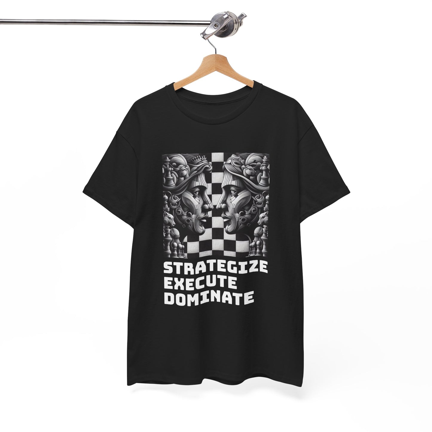 Women's T-Shirt | Strategize. Execute. Dominate. T-shirt | Bold | Chess themed | Women's Heavy Cotton Tee