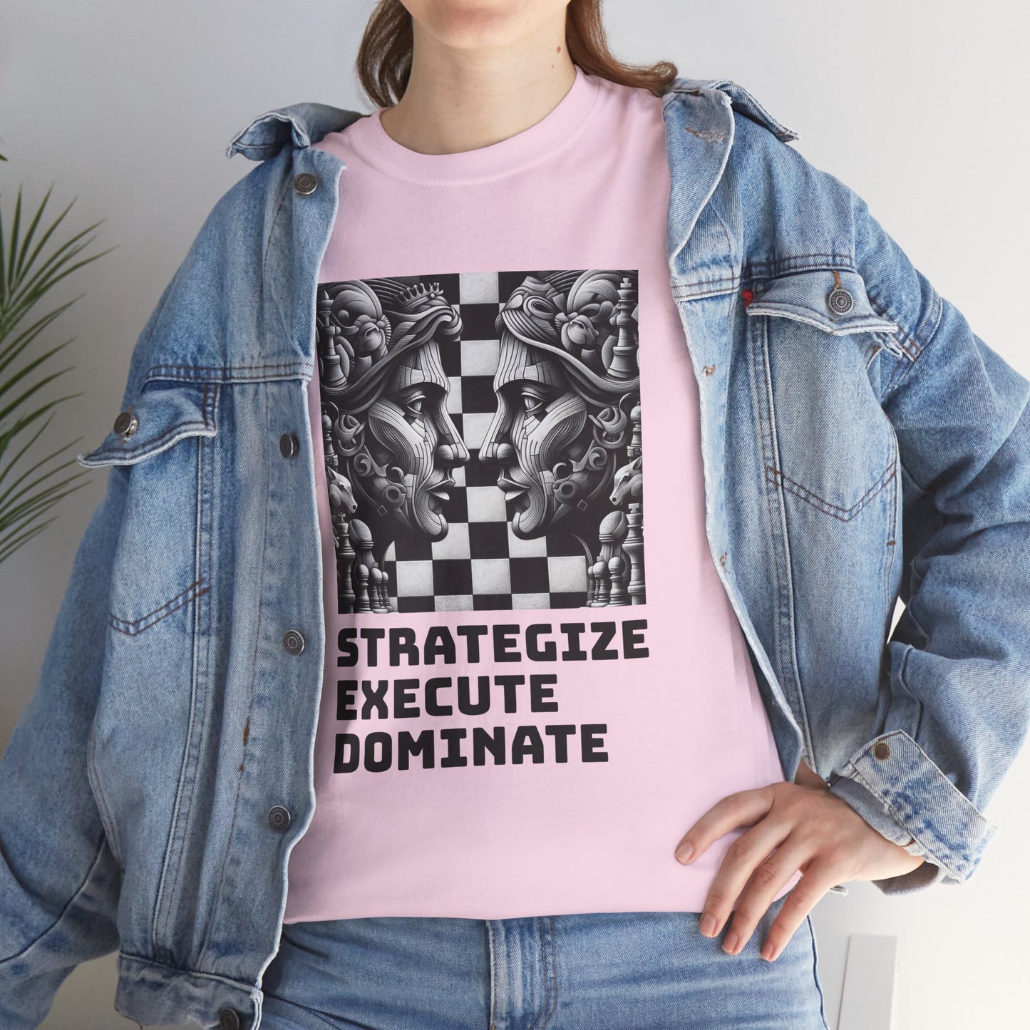 Women's T-Shirt | Strategize. Execute. Dominate. T-shirt | Bold | Chess themed | Women's Heavy Cotton Tee