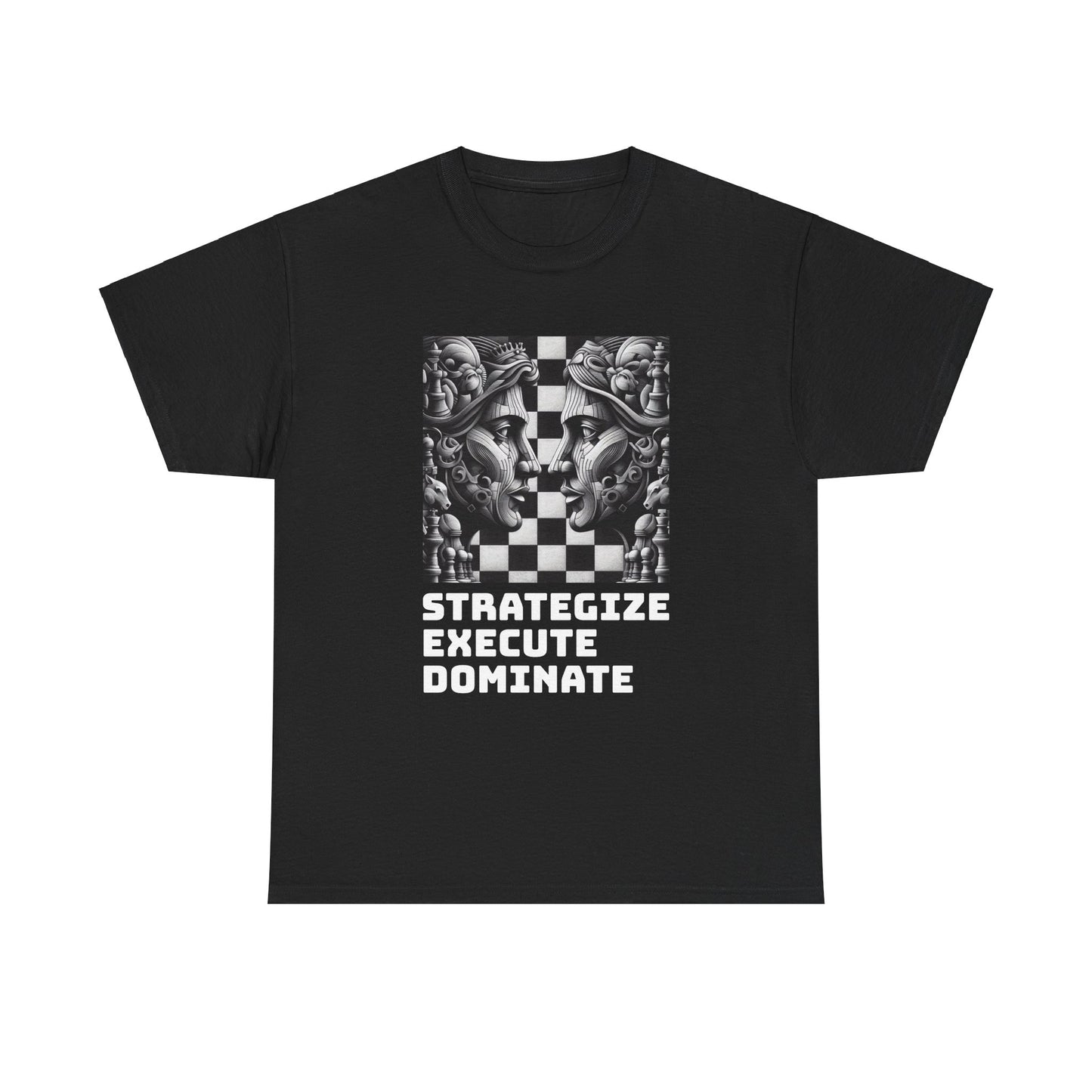 Women's T-Shirt | Strategize. Execute. Dominate. T-shirt | Bold | Chess themed | Women's Heavy Cotton Tee