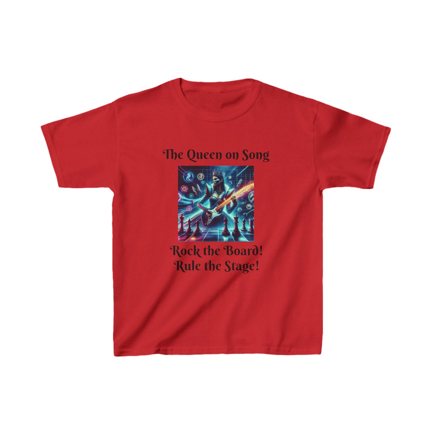 Girls' T-Shirt | The Queen on song. Rock the Board! Rule the Stage! | Bold & Stylish | Chess themed | Kids Heavy Cotton™ Tee