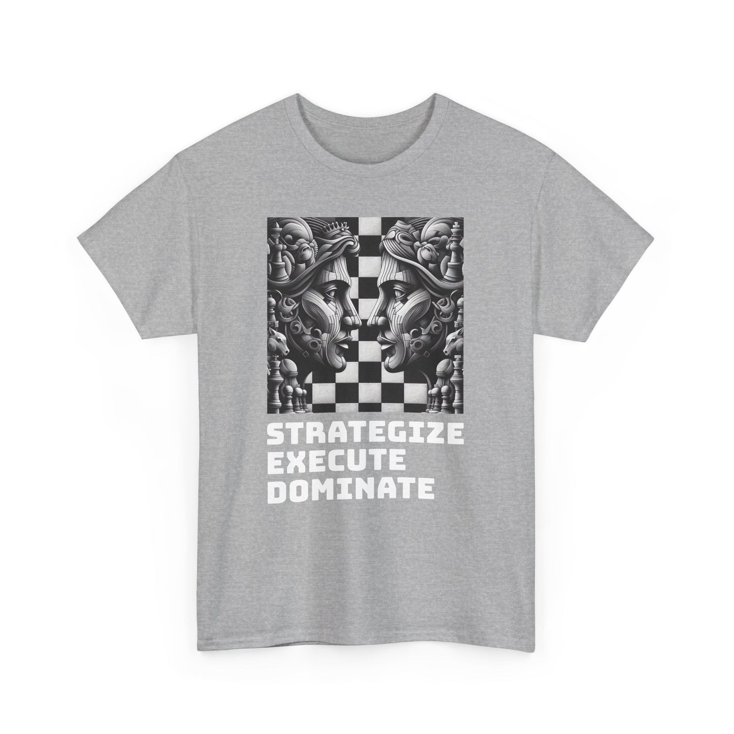 Men's T-Shirt | Strategize. Execute. Dominate. T-shirt | Bold | Chess themed | Men's Heavy Cotton Tee