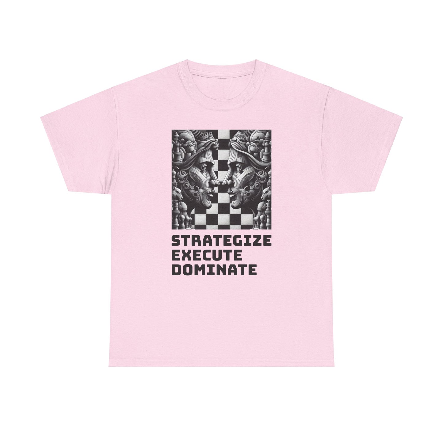Men's T-Shirt | Strategize. Execute. Dominate. T-shirt | Bold | Chess themed | Men's Heavy Cotton Tee