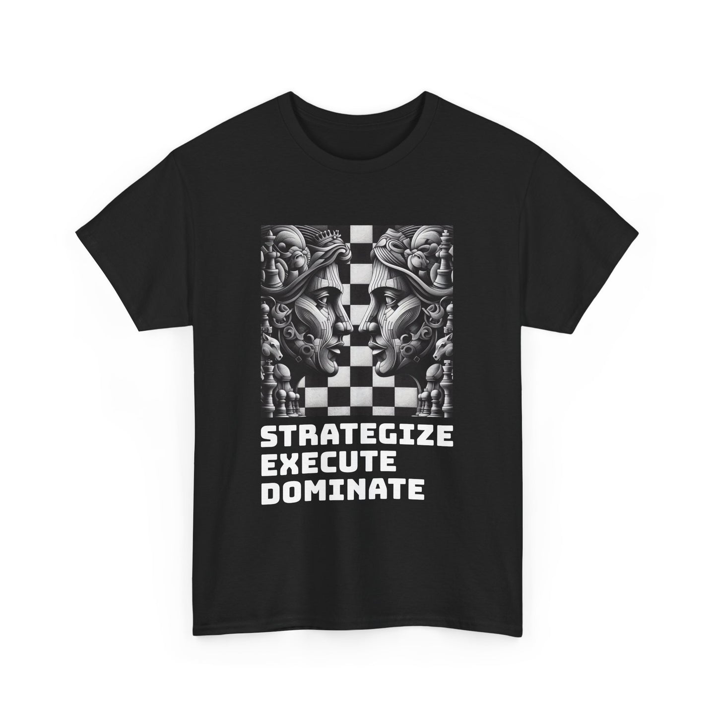 Women's T-Shirt | Strategize. Execute. Dominate. T-shirt | Bold | Chess themed | Women's Heavy Cotton Tee