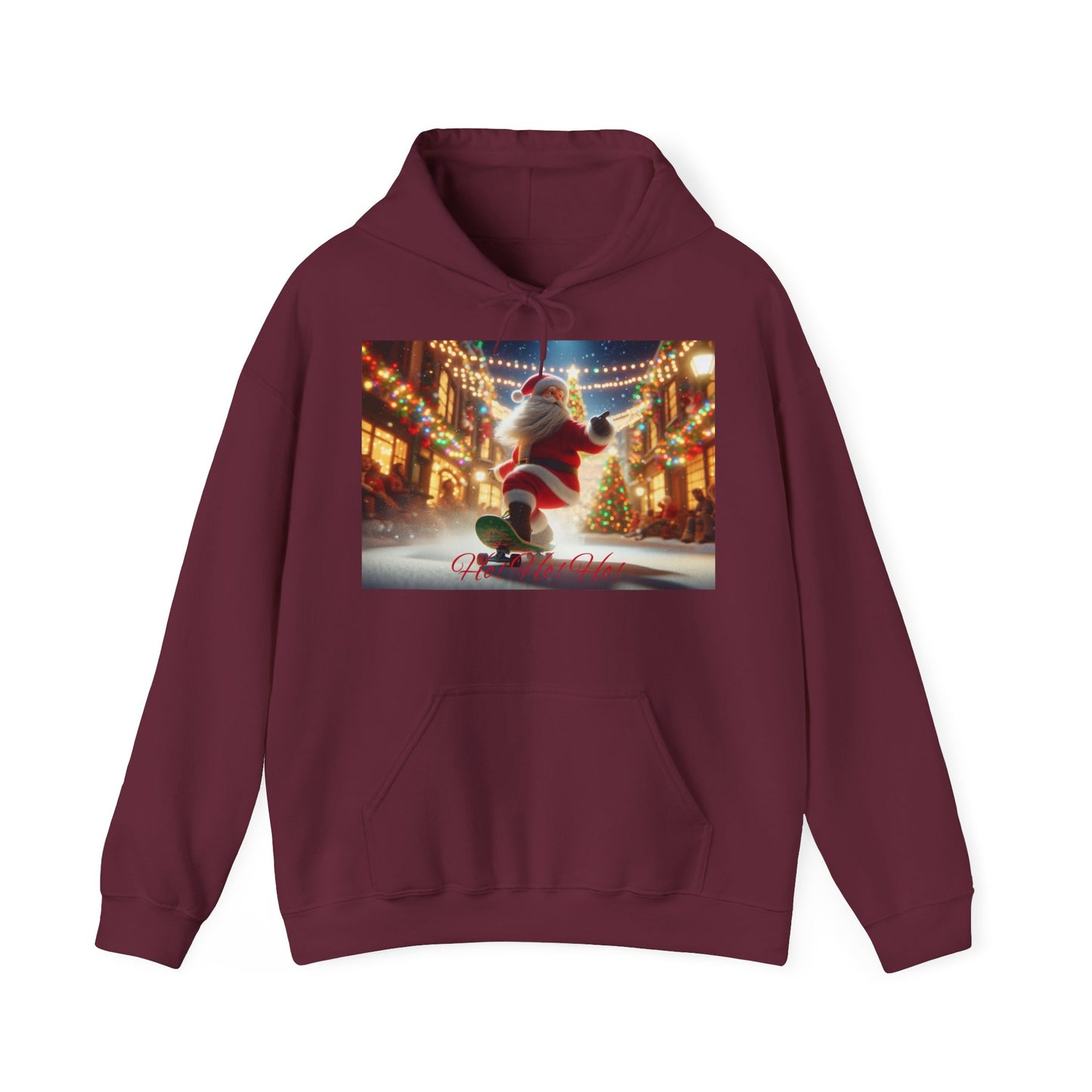 Men's Hooded Sweatshirt - Ho! Ho! Ho! | Santa on Skateboard Design 02