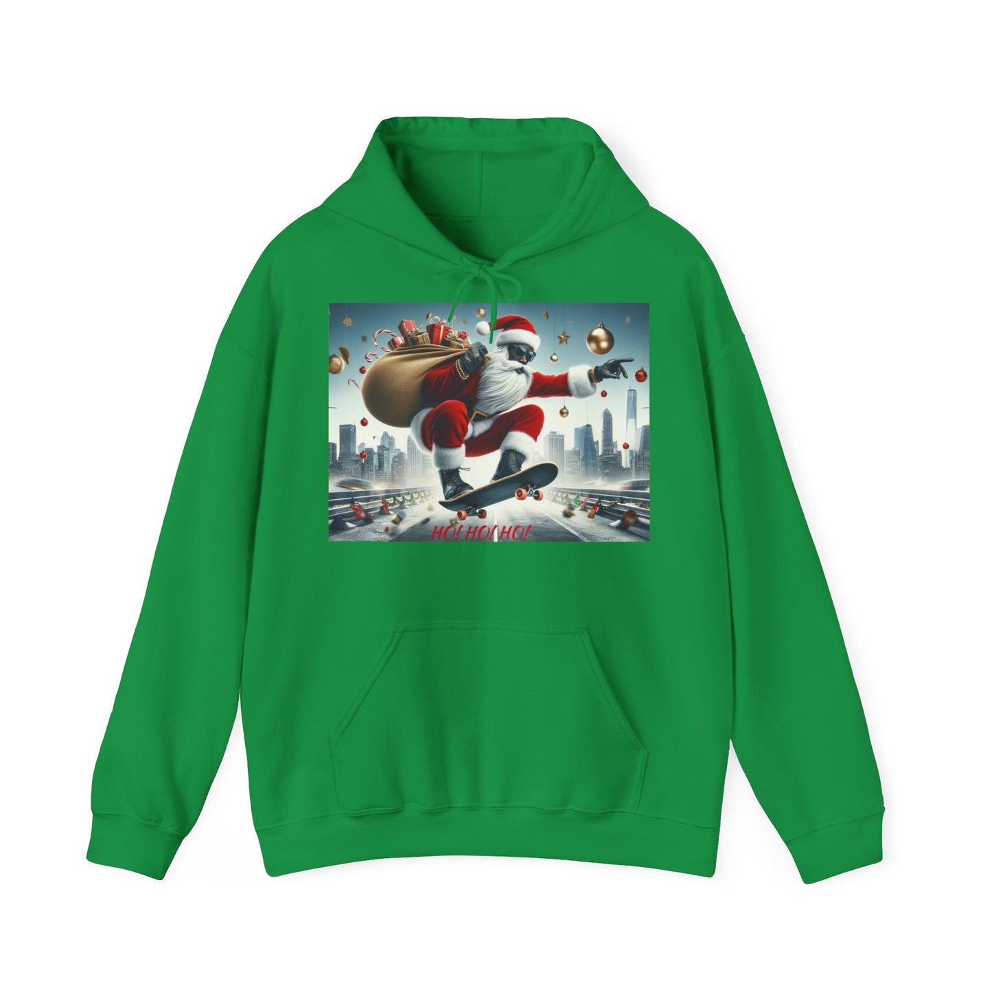 Men's Hooded Sweatshirt - Ho! Ho! Ho! | Santa on Skateboard Design 01