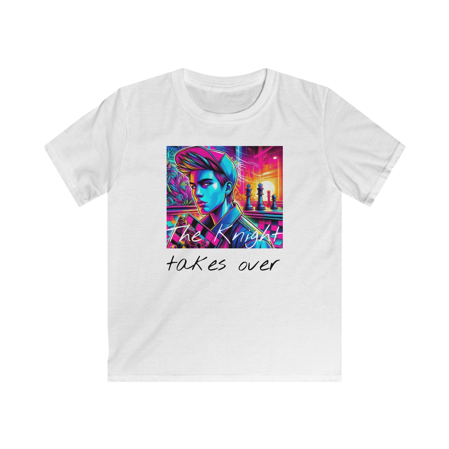 Boys' T-Shirt | The Knight takes over | Chess themed T-shirt | Kids Softstyle Tee