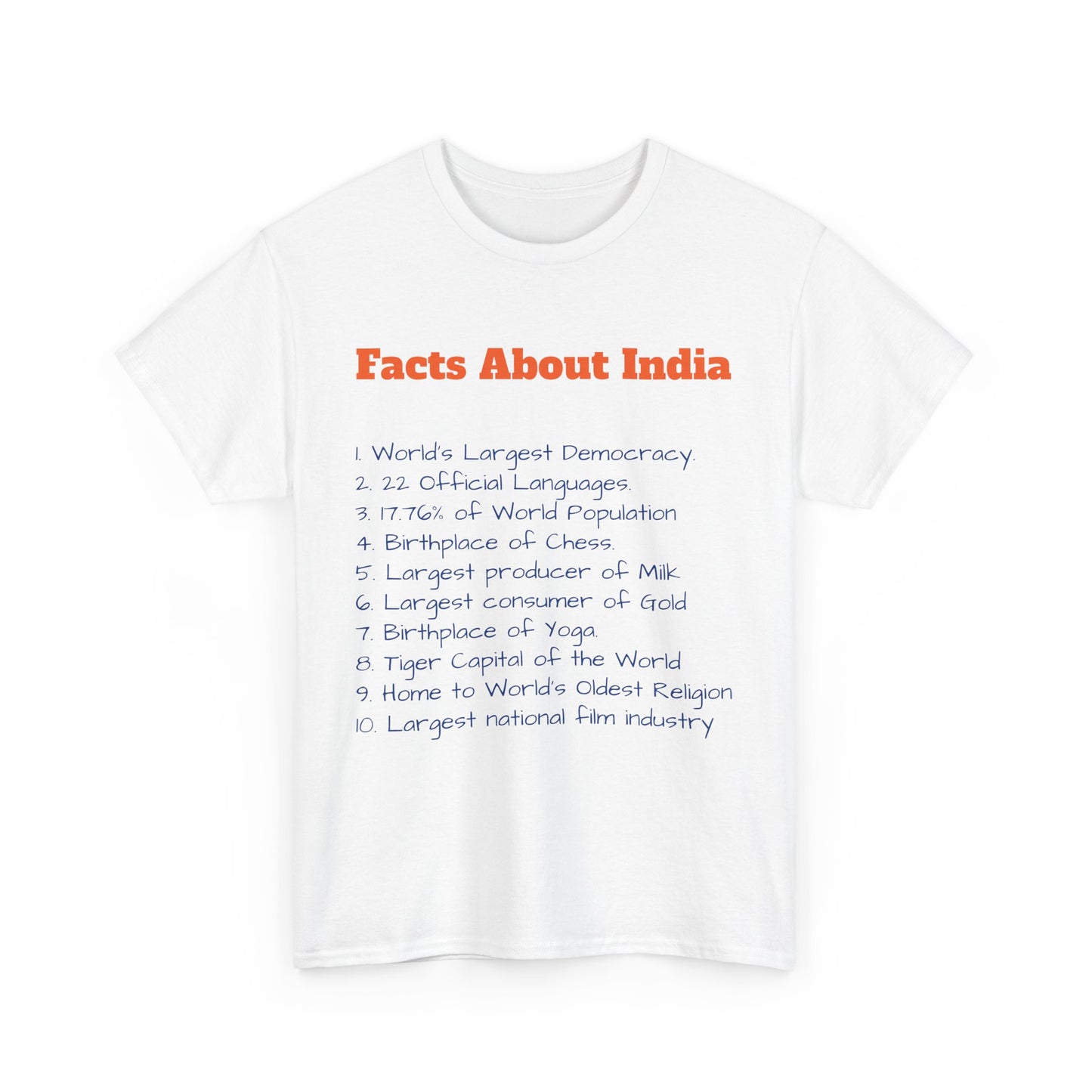 Unisex T-Shirt | Facts about India | Men's T-Shirt | Women's T-Shirt | Unisex Heavy Cotton Tee