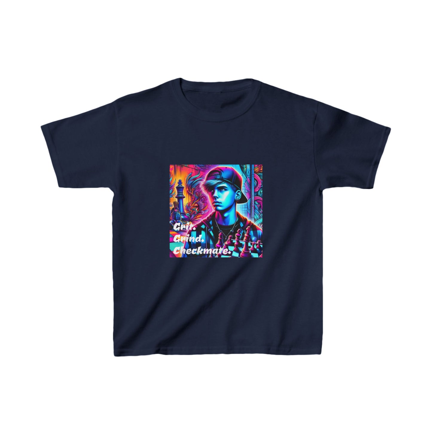 Boys' T-Shirt | Grit. Grind. Checkmate. | Chess themed T-shirt | Kids Heavy Cotton™ Tee