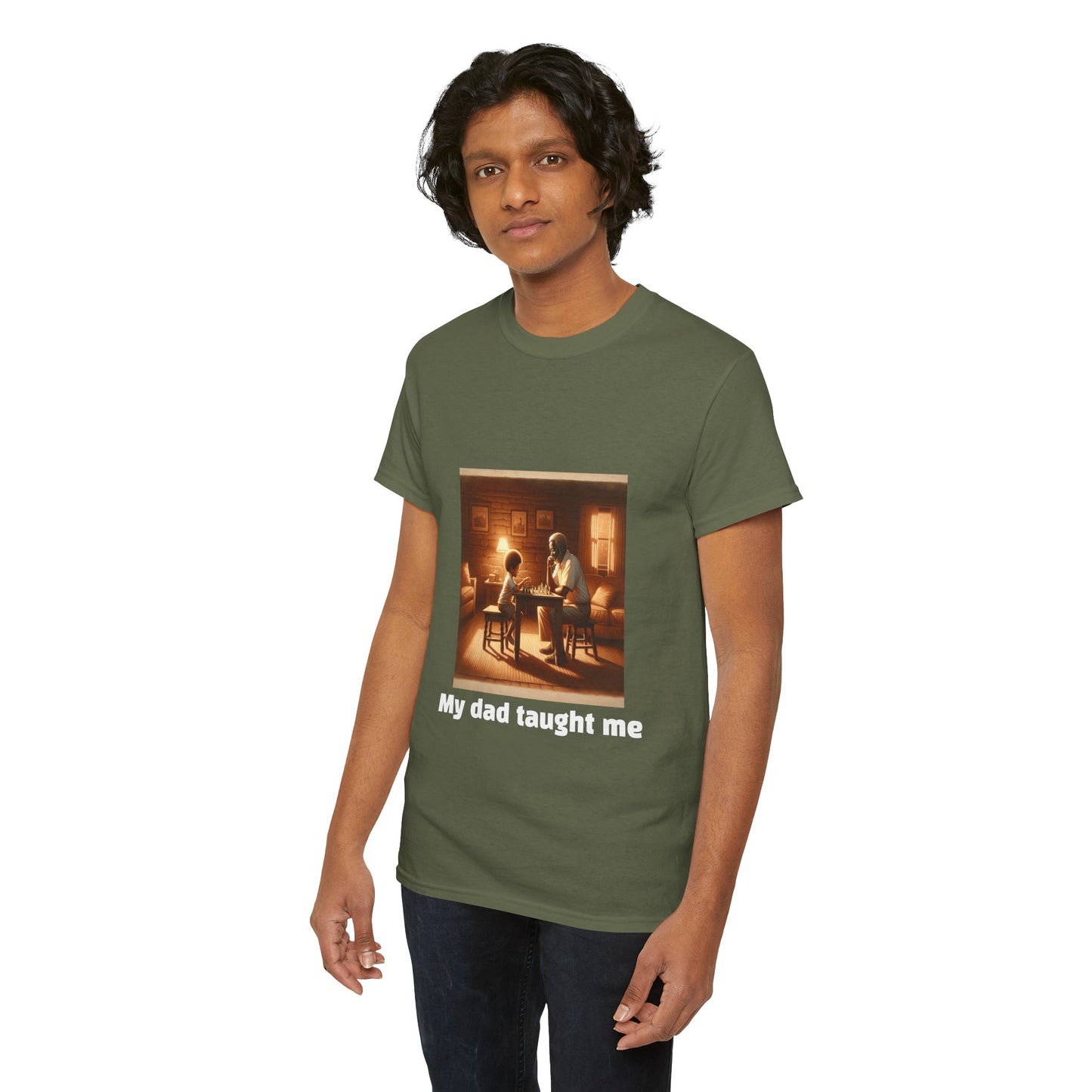 Men's T-Shirt | My dad taught me! | Touching & Loving | Chess Themed | Men's Heavy Cotton Tee