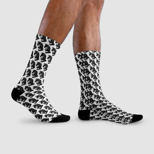Fun Socks | Knight Army | Chess themed | Cool & Stylish Sublimation Crew Socks (EU)