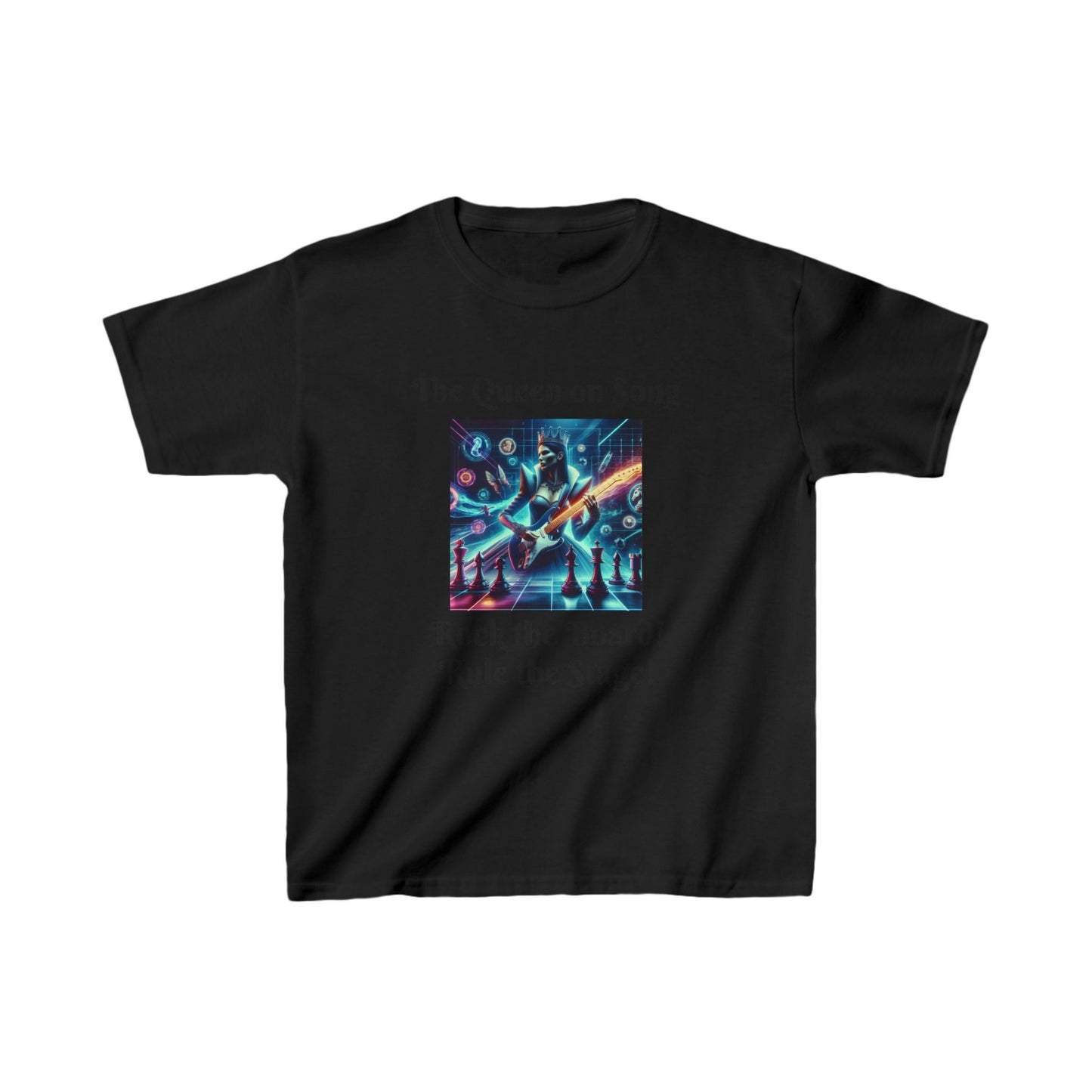 Girls' T-Shirt | The Queen on song. Rock the Board! Rule the Stage! | Bold & Stylish | Chess themed | Kids Heavy Cotton™ Tee