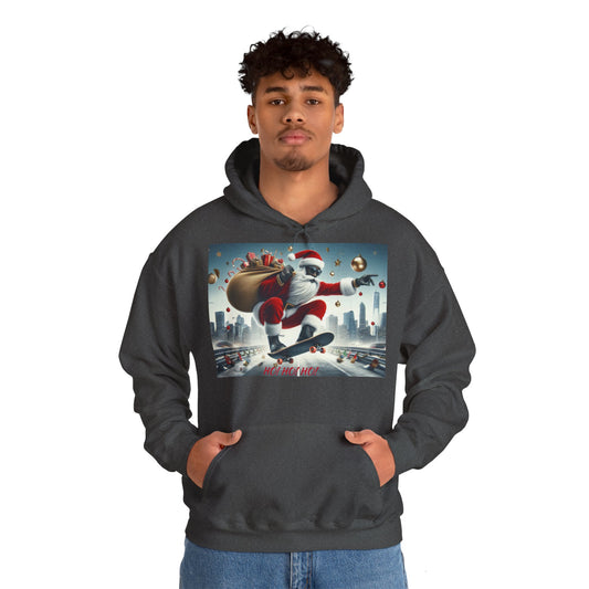 Men's Hooded Sweatshirt - Ho! Ho! Ho! | Santa on Skateboard Design 01