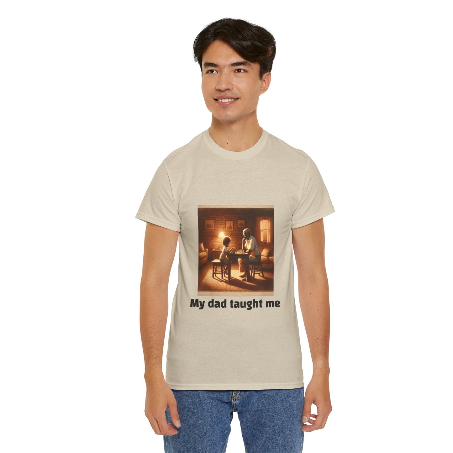 Men's T-Shirt | My dad taught me! | Touching & Loving | Chess Themed | Men's Heavy Cotton Tee