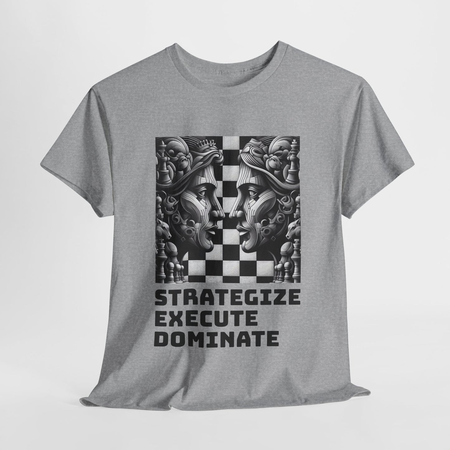 Women's T-Shirt | Strategize. Execute. Dominate. T-shirt | Bold | Chess themed | Women's Heavy Cotton Tee