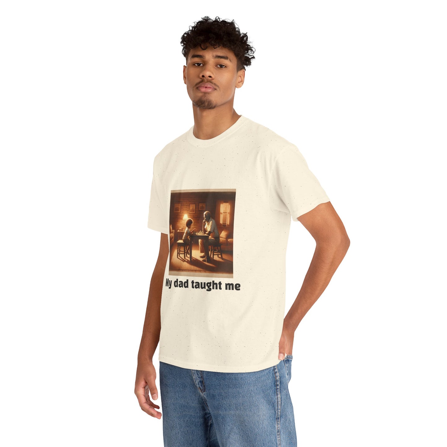 Men's T-Shirt | My dad taught me! | Touching & Loving | Chess Themed | Men's Heavy Cotton Tee