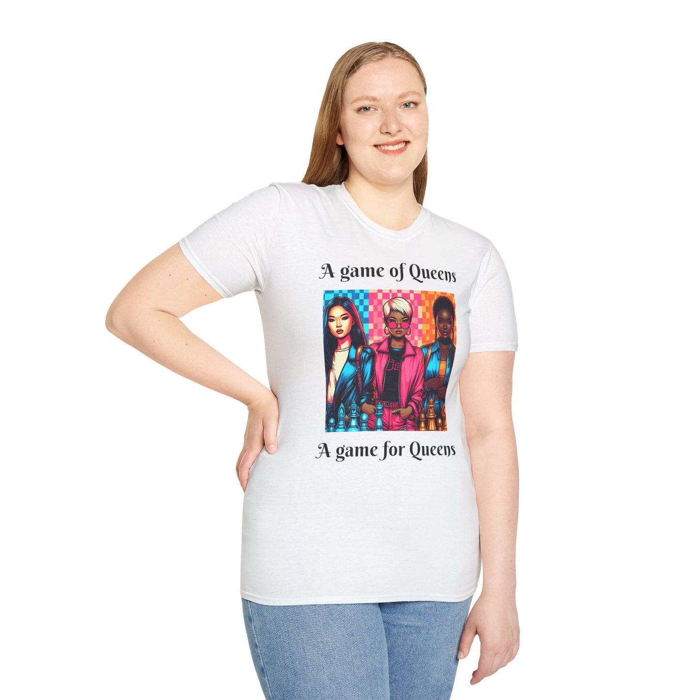Women's T-Shirt | A Game of Queens. A Game for Queens. | Bold & Stylish | Chess themed | Women's Softstyle T-Shirt