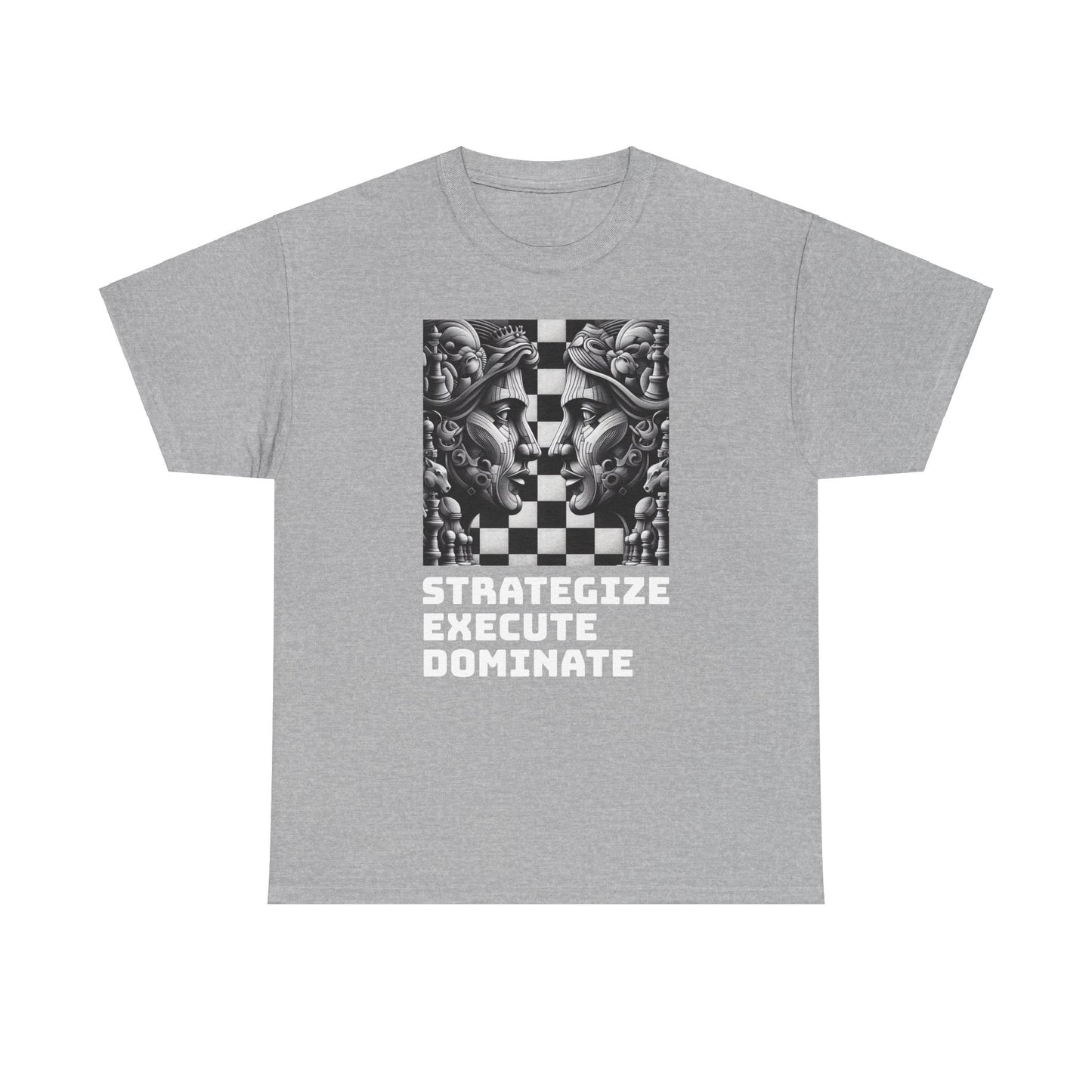 Men's T-Shirt | Strategize. Execute. Dominate. T-shirt | Bold | Chess themed | Men's Heavy Cotton Tee