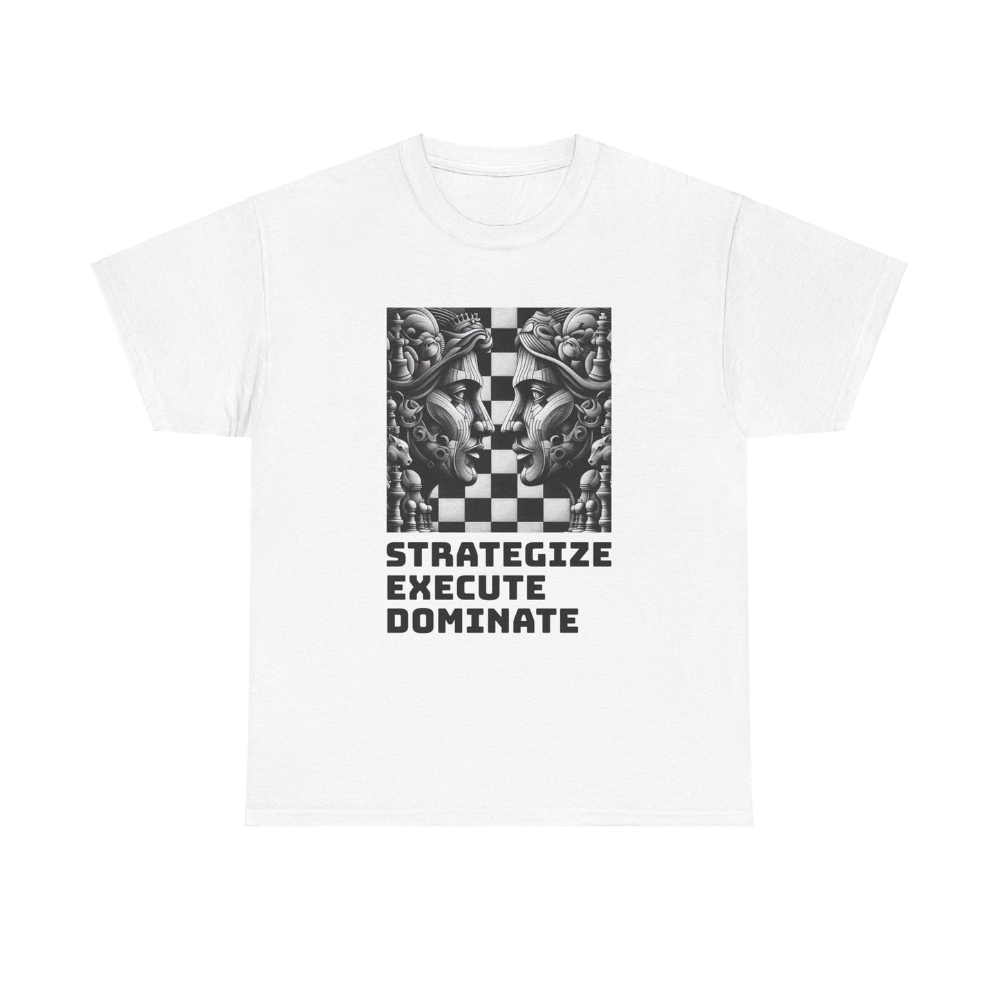 Women's T-Shirt | Strategize. Execute. Dominate. T-shirt | Bold | Chess themed | Women's Heavy Cotton Tee