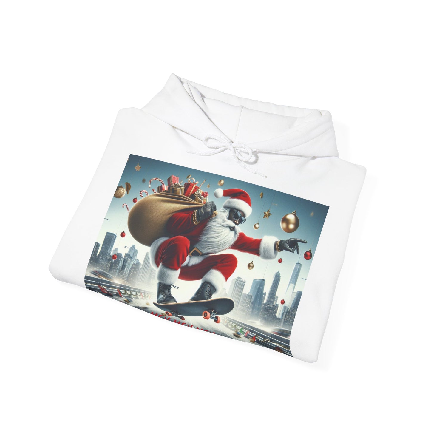 Men's Hooded Sweatshirt - Ho! Ho! Ho! | Santa on Skateboard Design 01