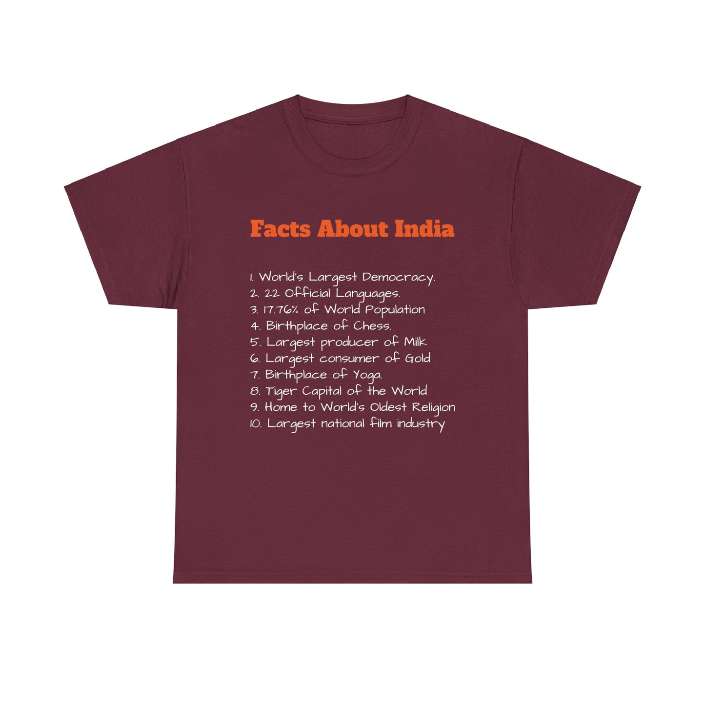 Unisex T-Shirt | Facts about India | Men's T-Shirt | Women's T-Shirt | Unisex Heavy Cotton Tee