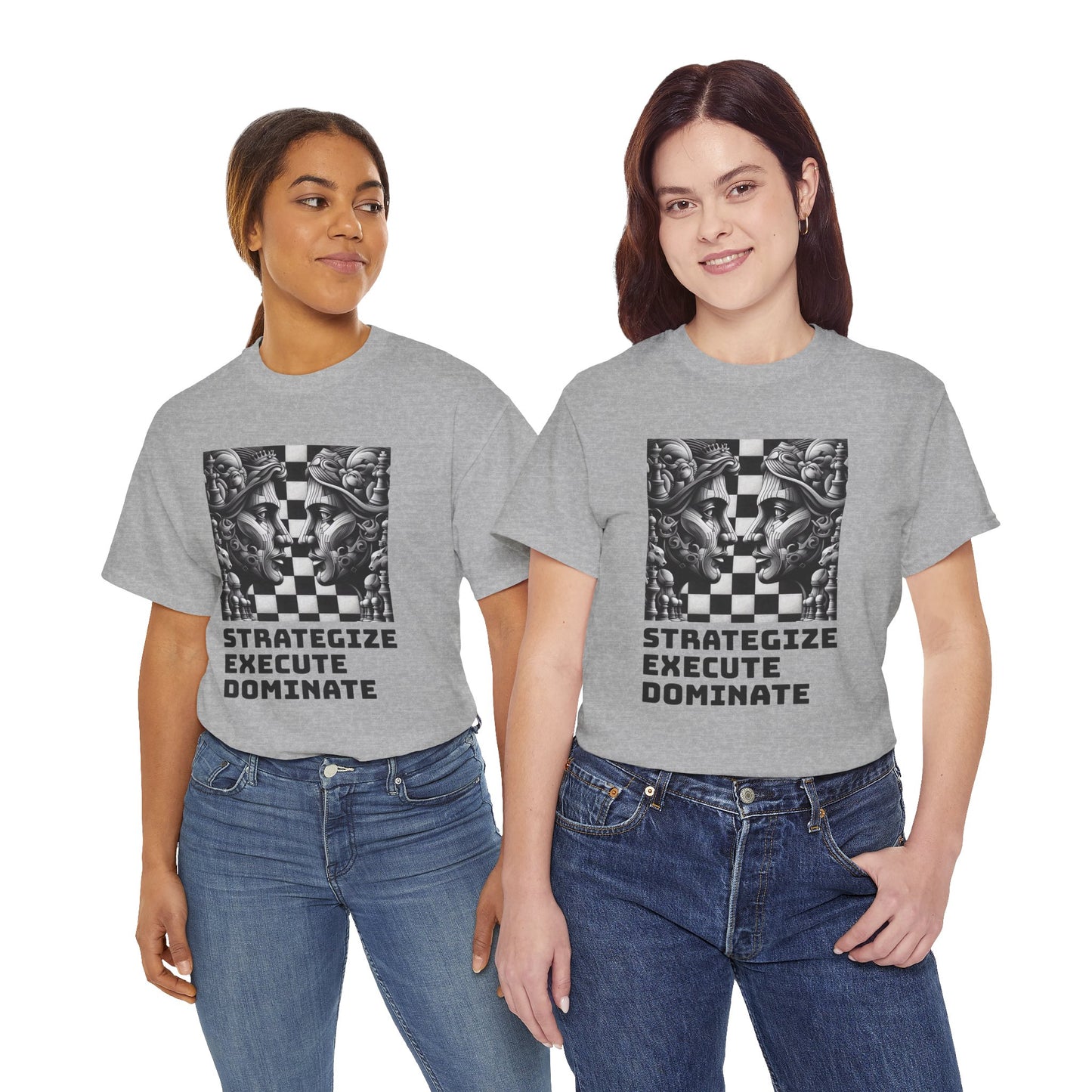Women's T-Shirt | Strategize. Execute. Dominate. T-shirt | Bold | Chess themed | Women's Heavy Cotton Tee