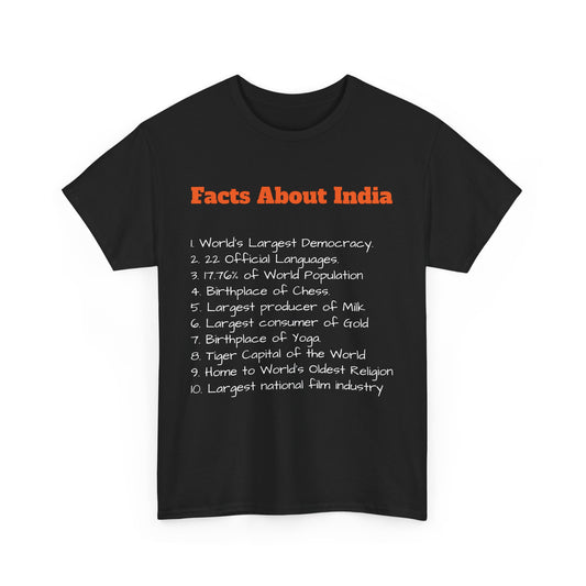 Unisex T-Shirt | Facts about India | Men's T-Shirt | Women's T-Shirt | Unisex Heavy Cotton Tee