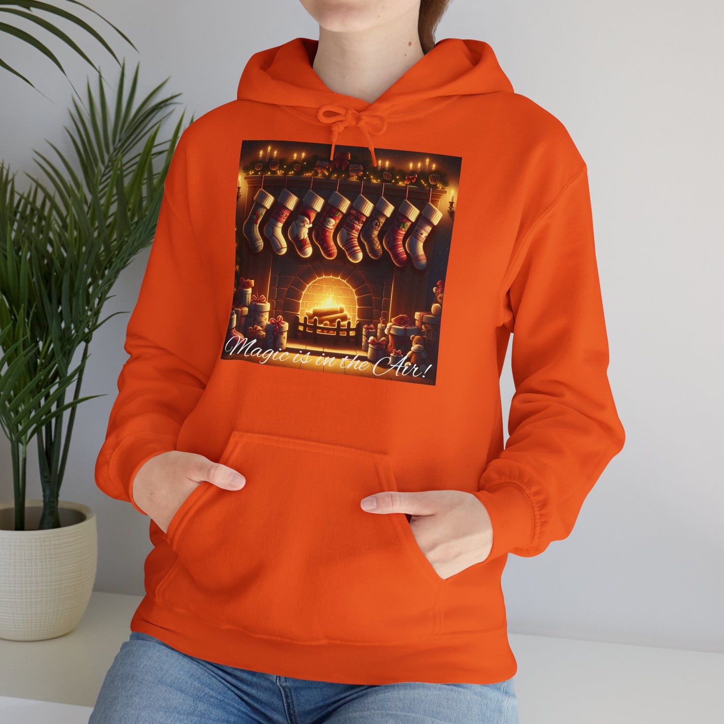Women's Hooded Sweatshirt - Magic is in the Air - Christmas Stockings Design