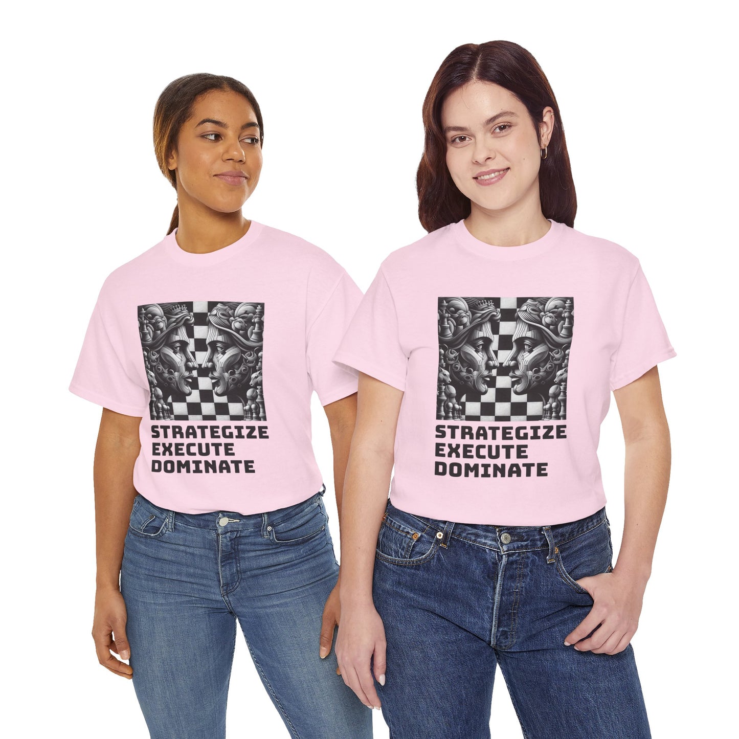 Women's T-Shirt | Strategize. Execute. Dominate. T-shirt | Bold | Chess themed | Women's Heavy Cotton Tee
