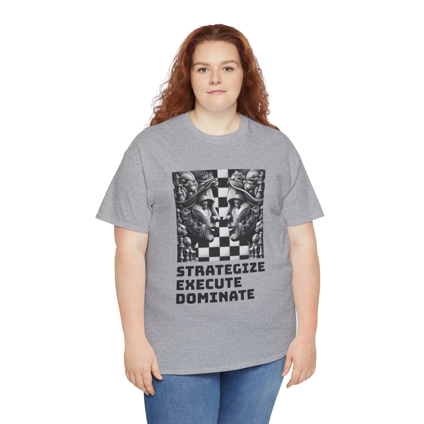 Women's T-Shirt | Strategize. Execute. Dominate. T-shirt | Bold | Chess themed | Women's Heavy Cotton Tee