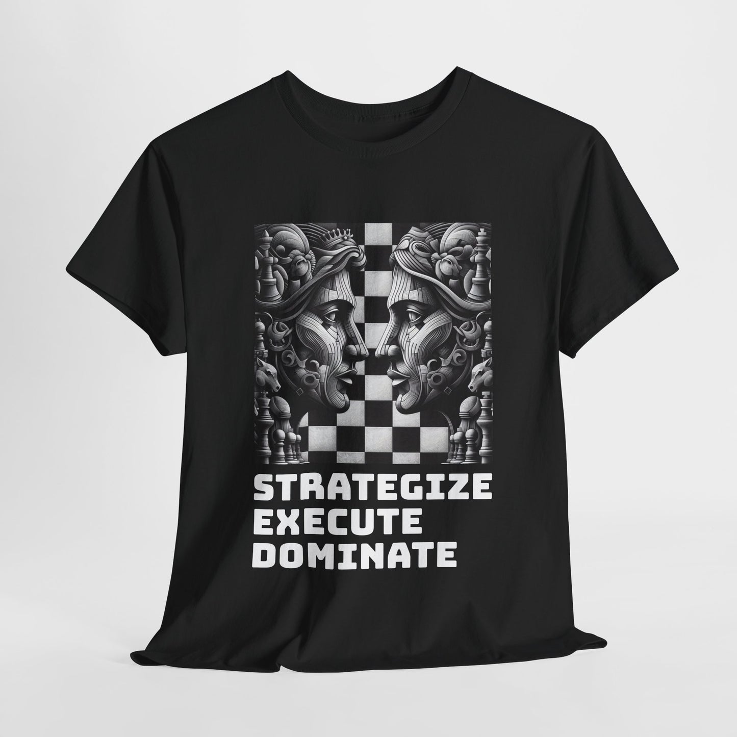 Women's T-Shirt | Strategize. Execute. Dominate. T-shirt | Bold | Chess themed | Women's Heavy Cotton Tee