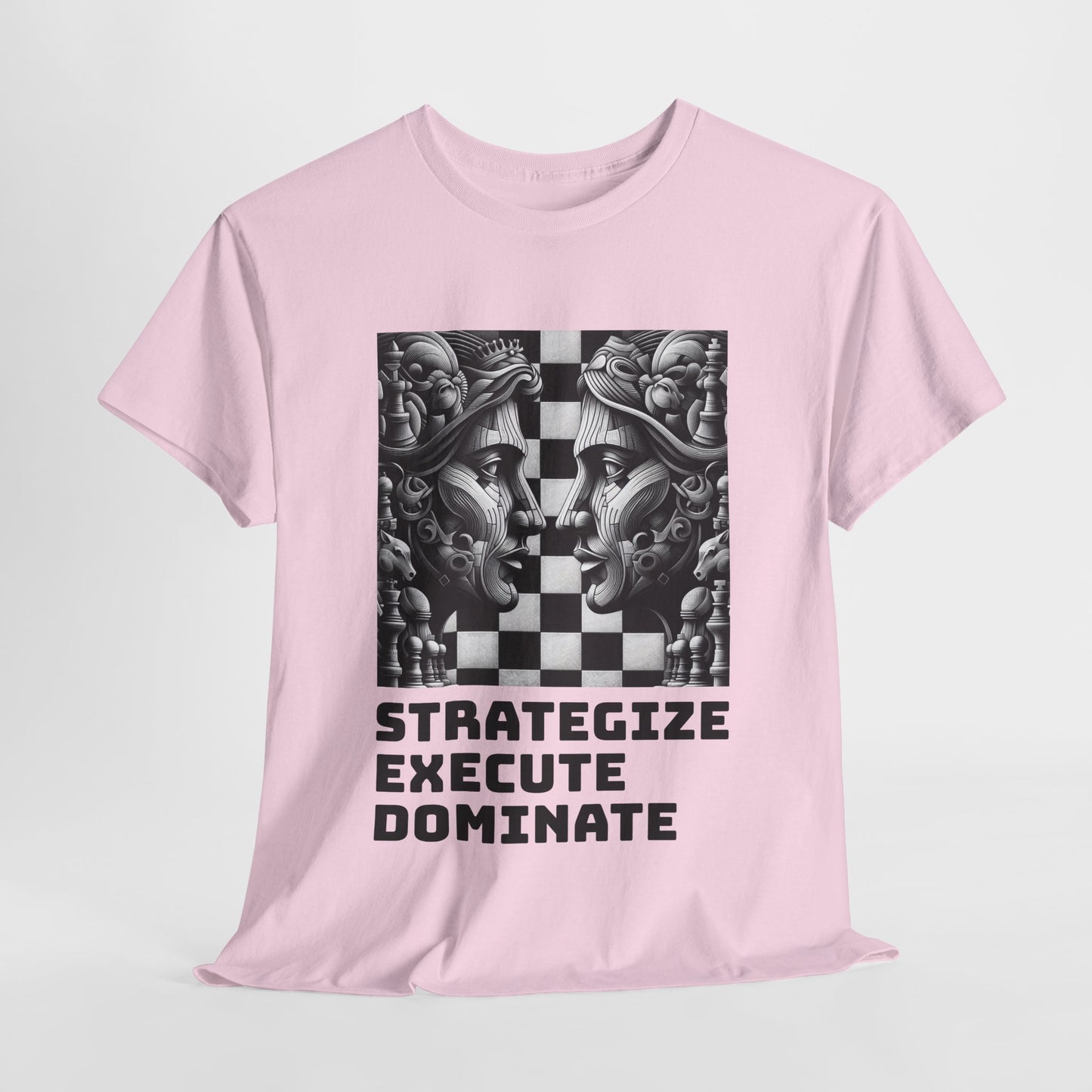 Women's T-Shirt | Strategize. Execute. Dominate. T-shirt | Bold | Chess themed | Women's Heavy Cotton Tee