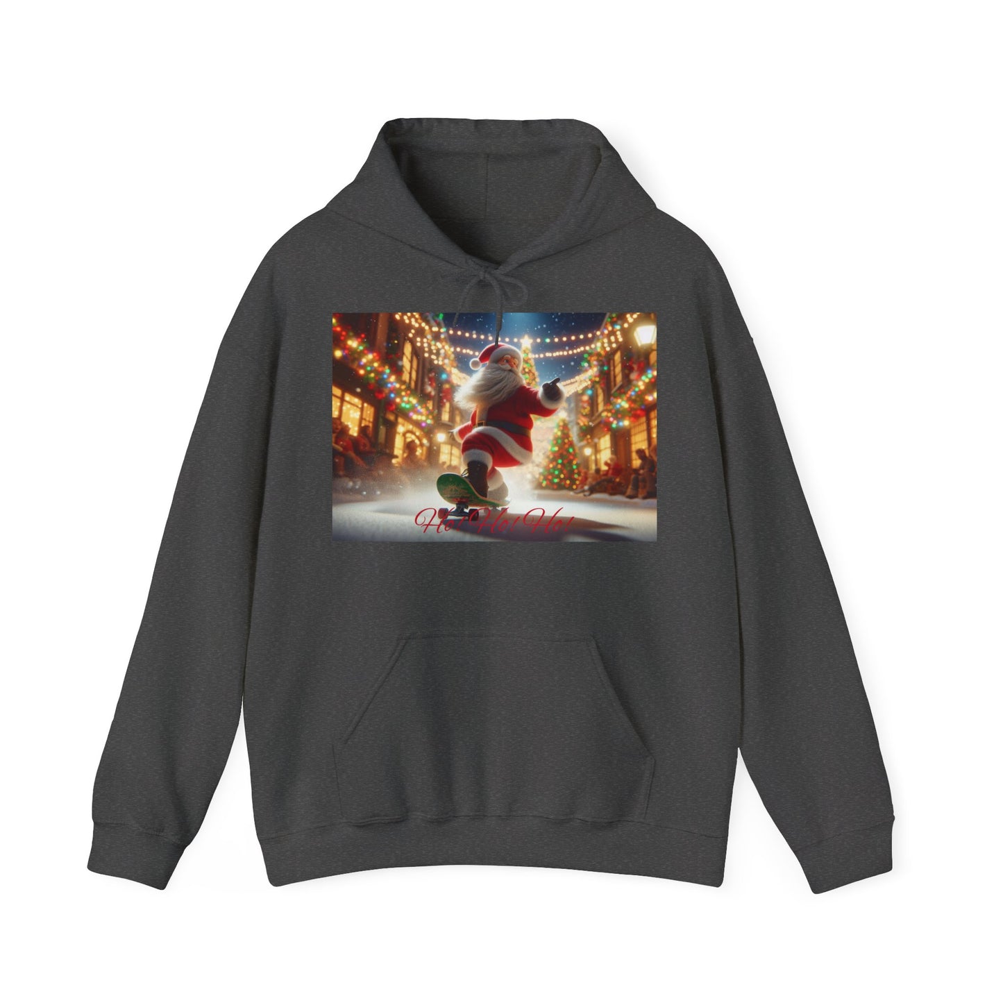 Men's Hooded Sweatshirt - Ho! Ho! Ho! | Santa on Skateboard Design 02